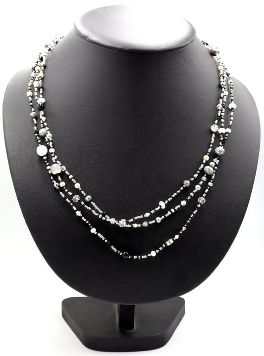 Monochromatic Magic Black, White, and Silver 70” Long Wrap Necklace by Monkey’s Mojo