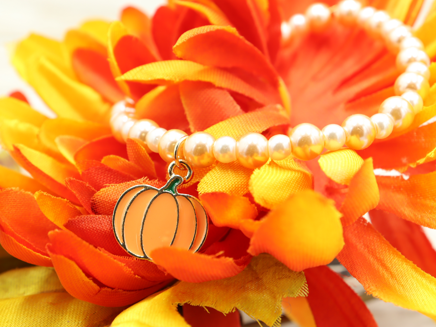 Pastels, Pearls and Pumpkin Bracelet - Girly and Classic Halloween Reimagined Bracelet by Monkey's Mojo