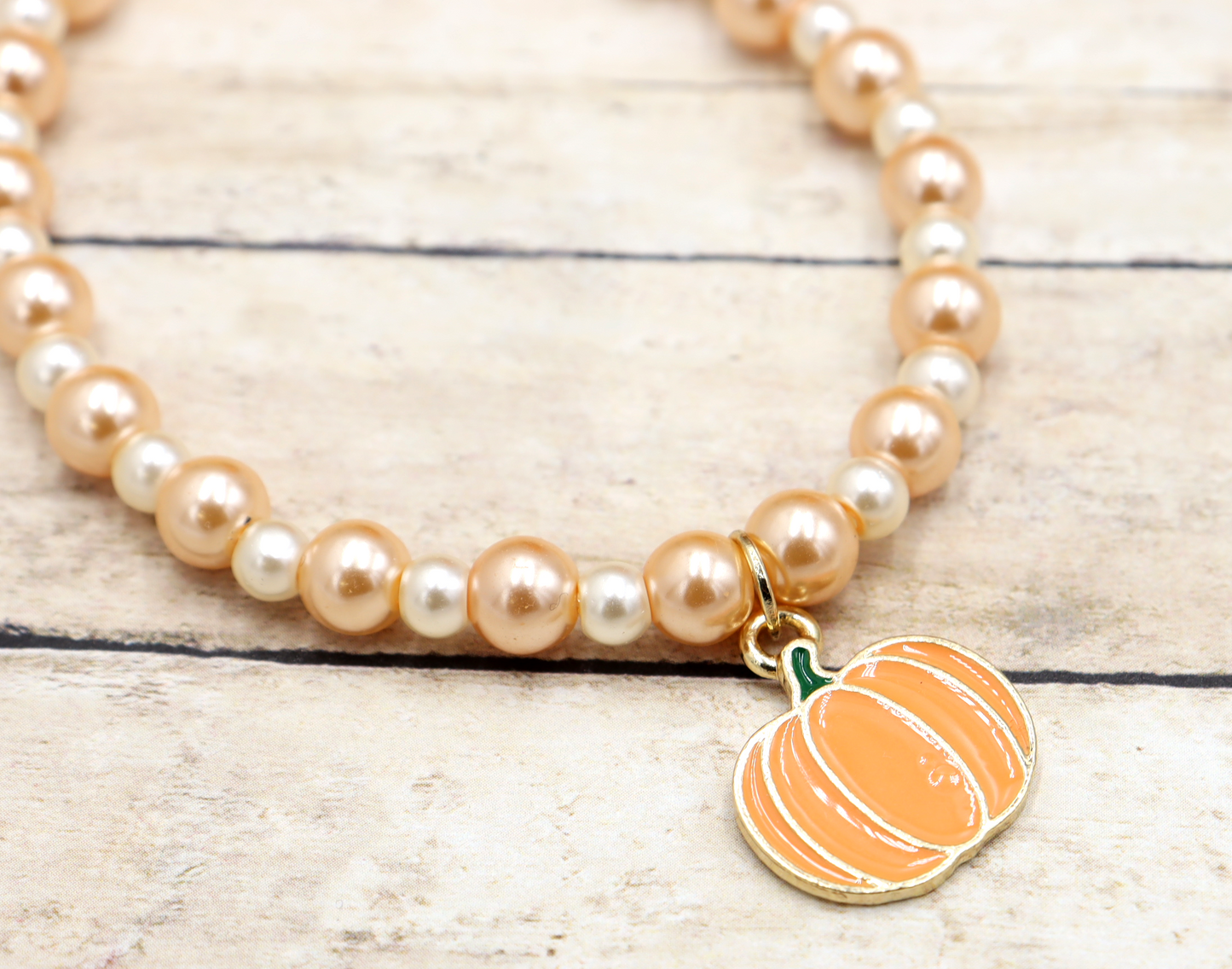 Pastels, Pearls and Pumpkin Bracelet - Girly and Classic Halloween Reimagined Bracelet by Monkey's Mojo