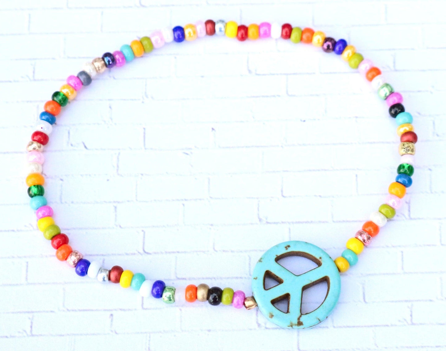 Holler For Howlite Turquoise Blue Peace Be to You Assorted Seed Bead Glass Bracelet - Monkeysmojo