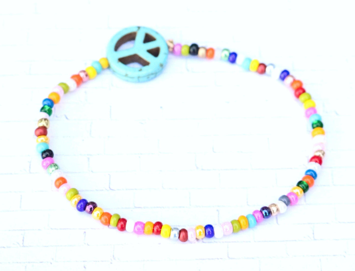 Holler For Howlite Turquoise Blue Peace Be to You Assorted Seed Bead Glass Bracelet - Monkeysmojo