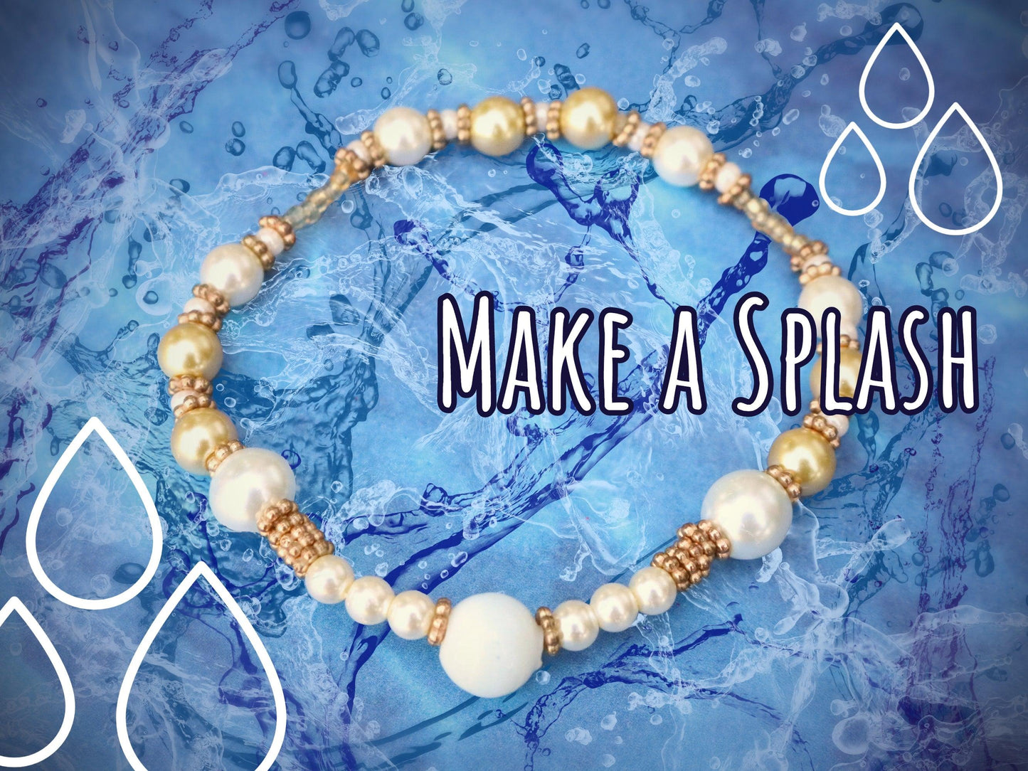 Make a Splash - Golden and White Mermaid's Delight Glass Bracelet - Monkeysmojo