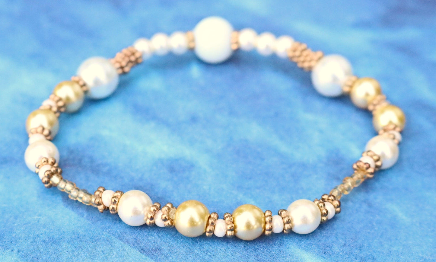 Make a Splash - Golden and White Mermaid's Delight Glass Bracelet - Monkeysmojo