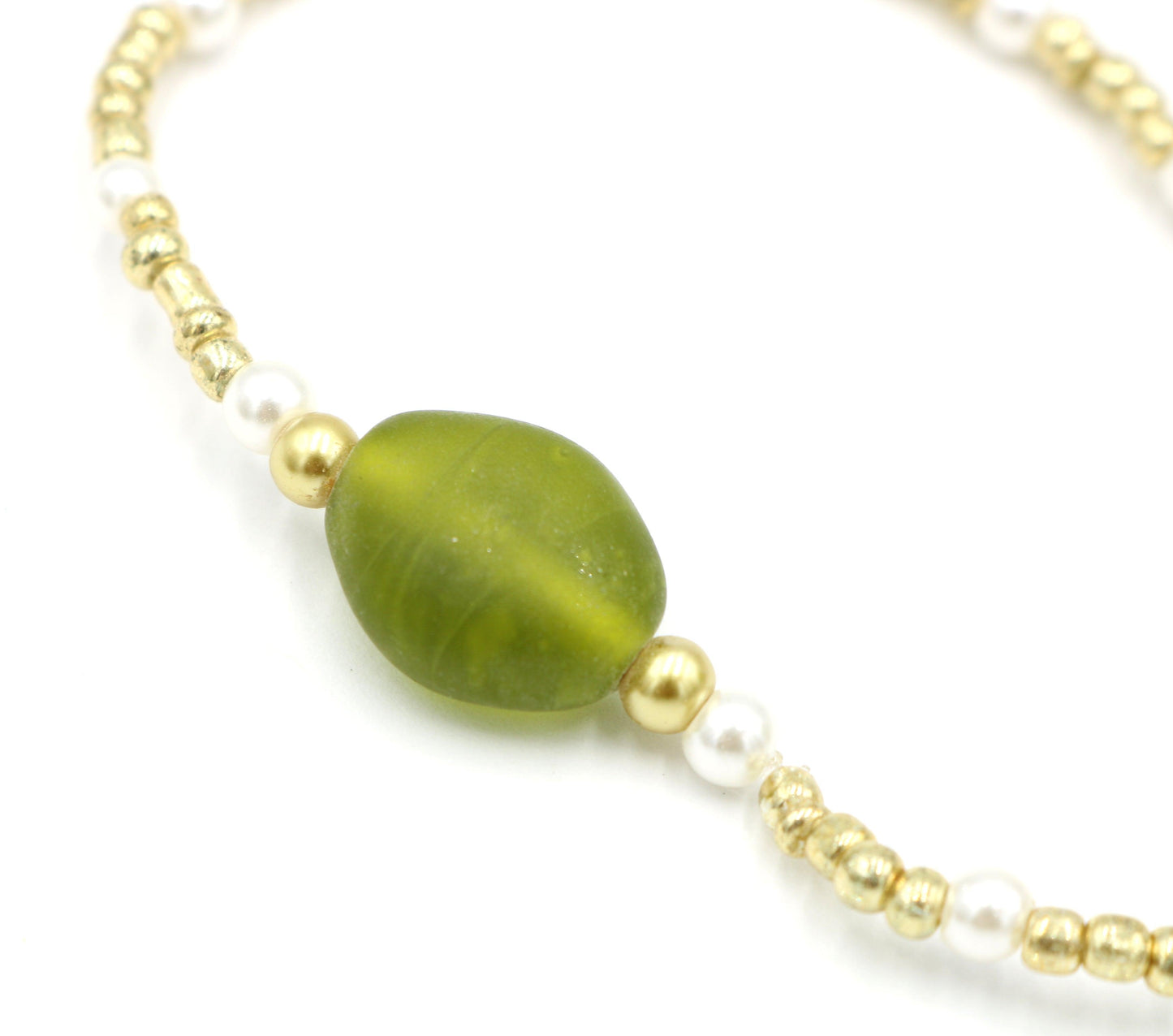 Women's White Pearl Yellow Gold and Green Glass Bracelet - Irish Collection - Monkeysmojo