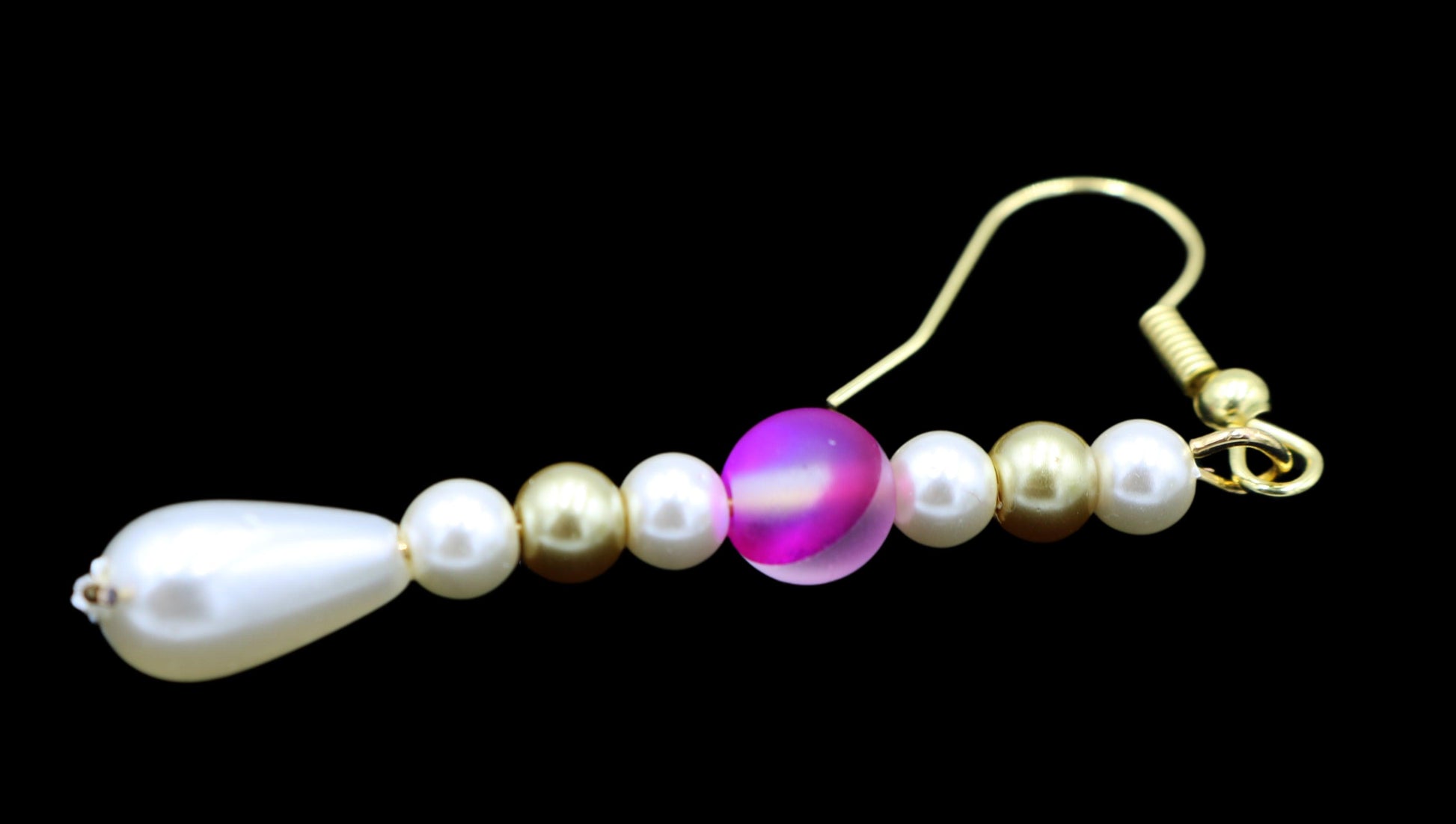 Pink and White Mermaid Delight Glass Pearl and Gold Dangle Earrings - Monkeysmojo