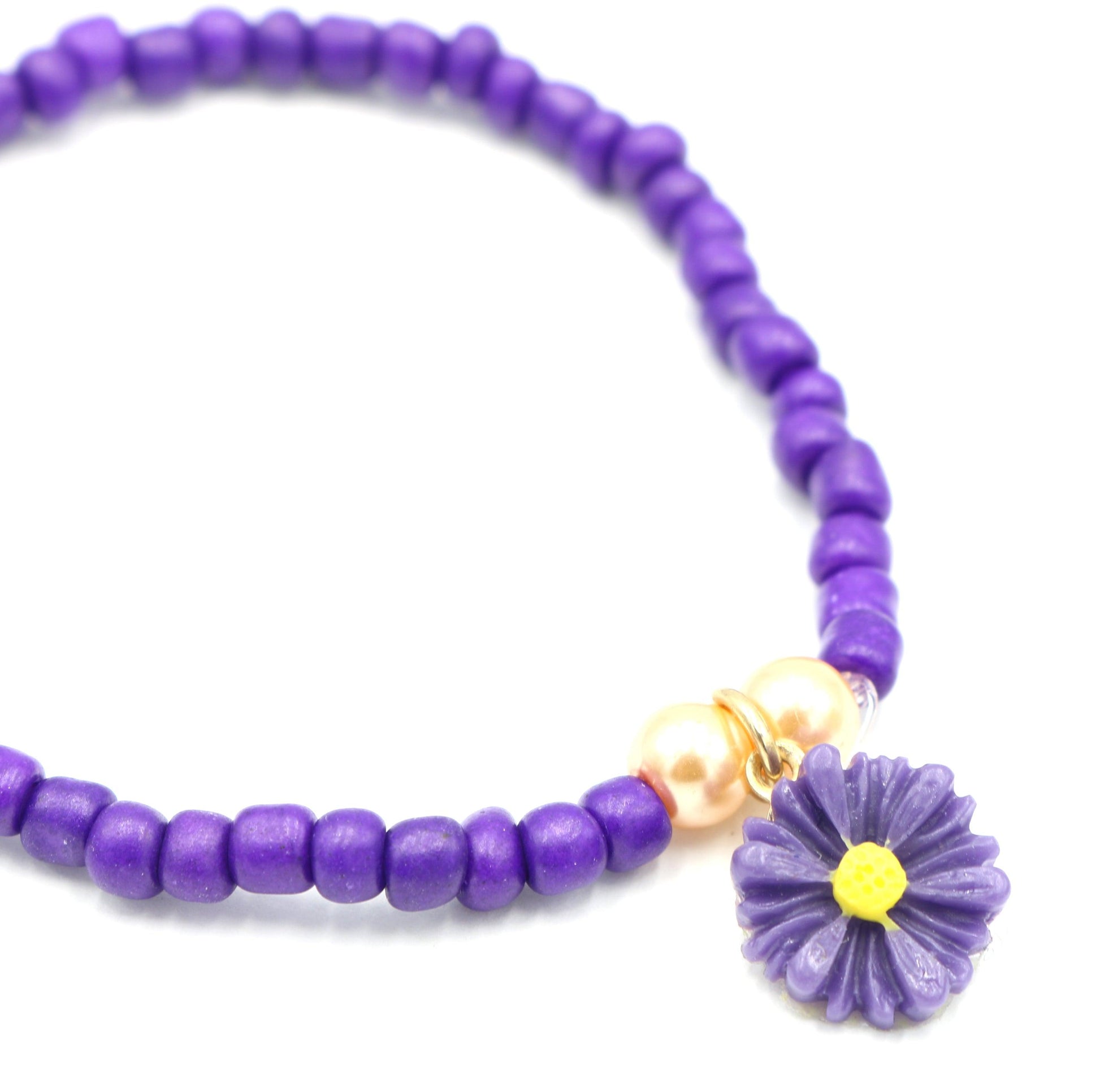Spring Flower Bold Purple Daisy Flower Stretch Women's Glass Bead Bracelet - Monkeysmojo