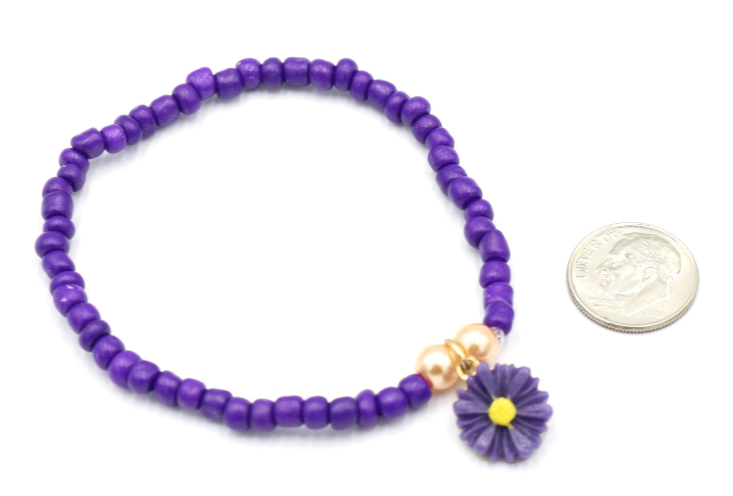 Spring Flower Bold Purple Daisy Flower Stretch Women's Glass Bead Bracelet - Monkeysmojo