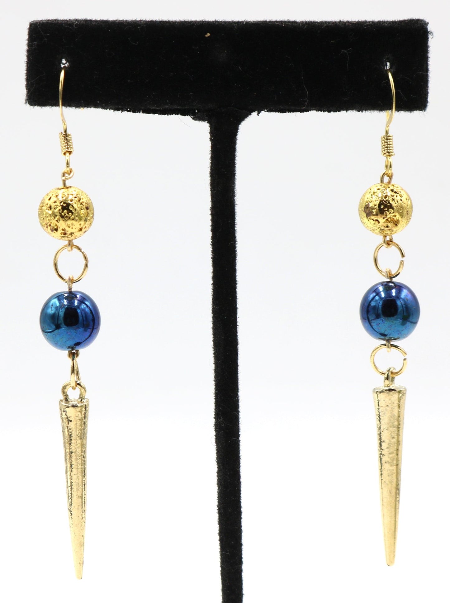 Elegant Punk Yellow Gold and Metallic Blue Spike Earrings - Monkeysmojo