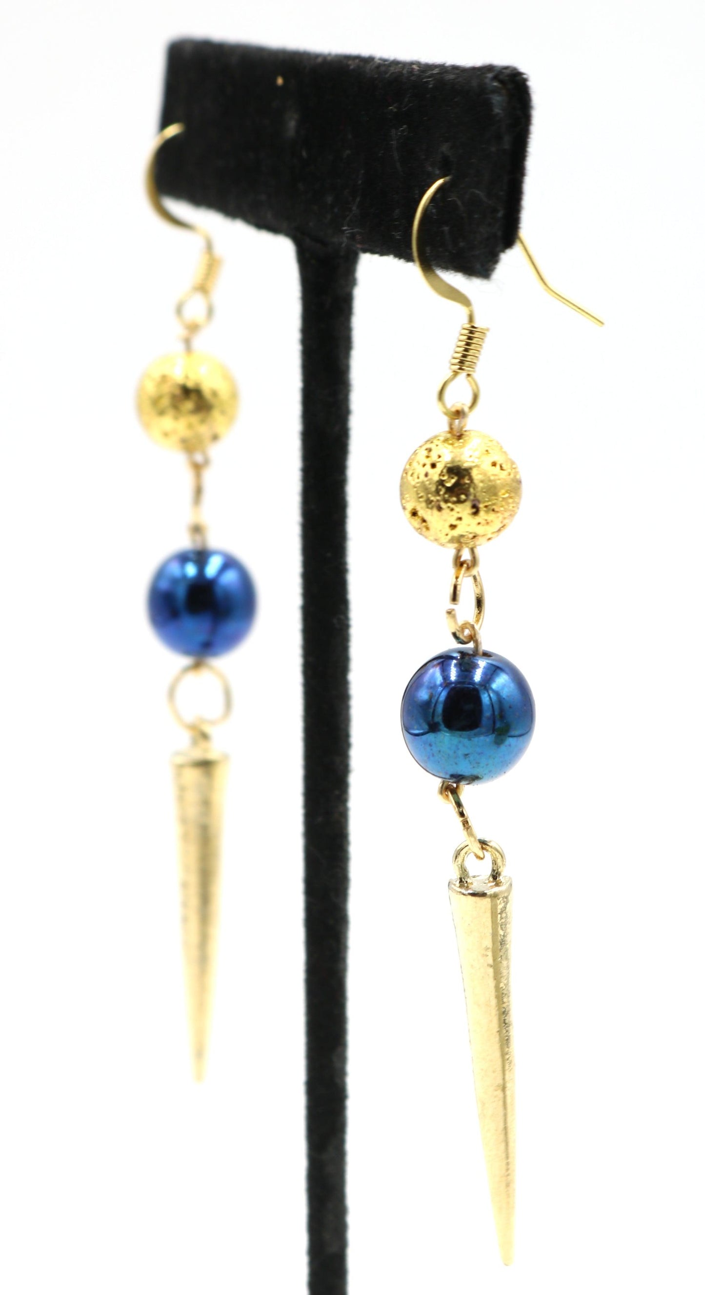 Elegant Punk Yellow Gold and Metallic Blue Spike Earrings - Monkeysmojo