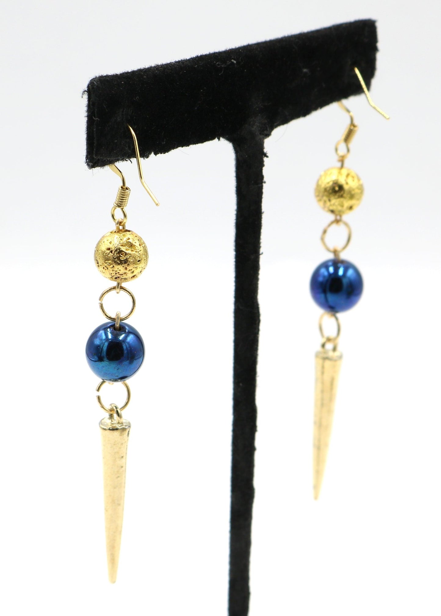 Elegant Punk Yellow Gold and Metallic Blue Spike Earrings - Monkeysmojo