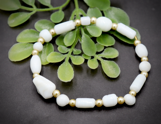 Pale Golden Pearls and Angelic White Artisan Glass Handmade Beaded Bracelet by Monkey's Mojo