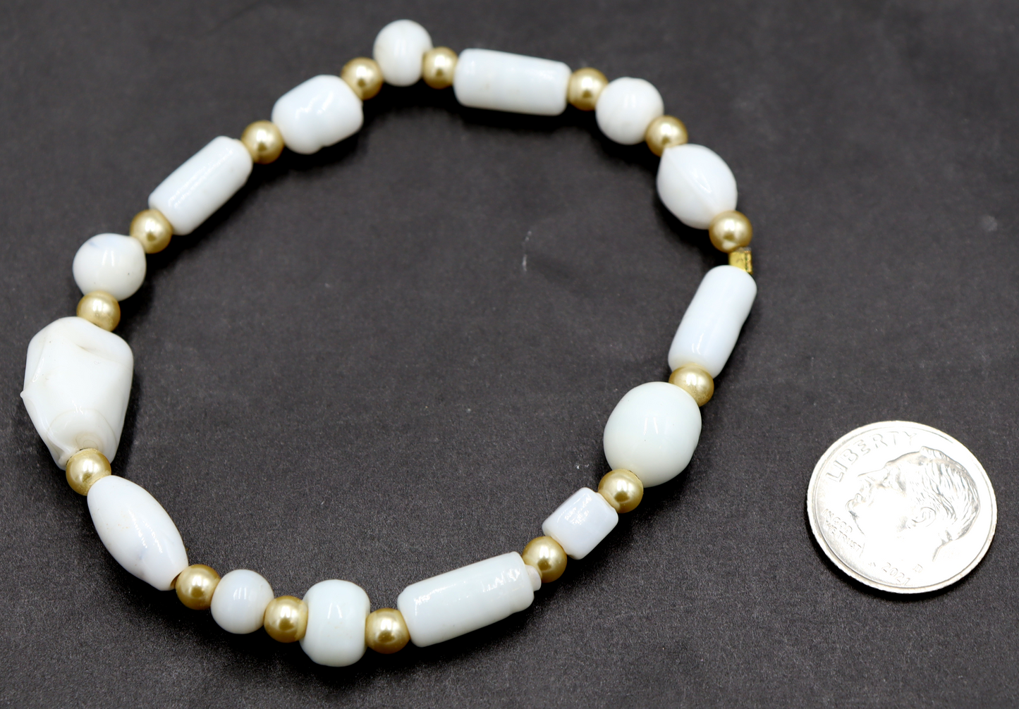 Pale Golden Pearls and Angelic White Artisan Glass Handmade Beaded Bracelet by Monkey's Mojo