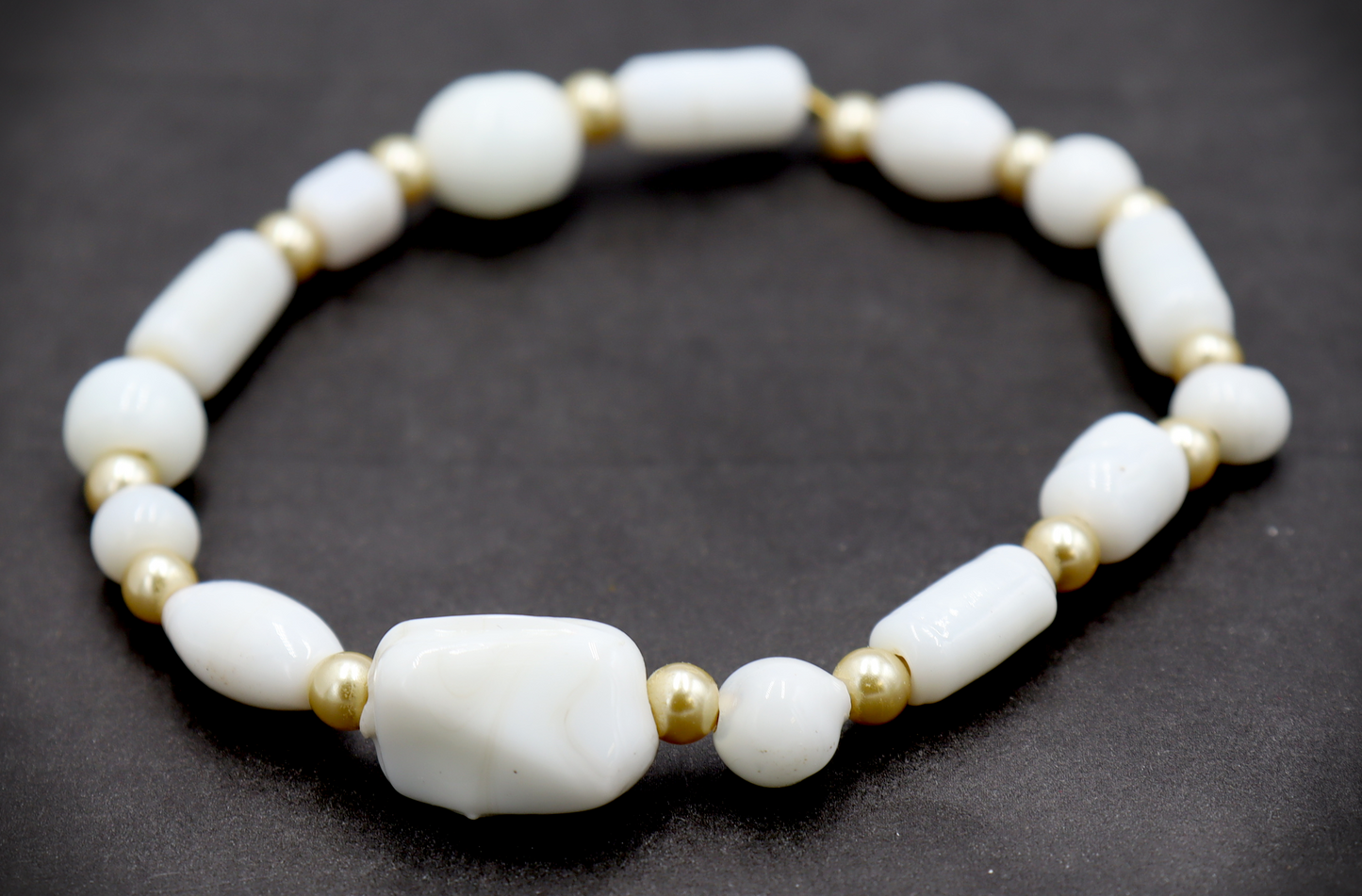 Pale Golden Pearls and Angelic White Artisan Glass Handmade Beaded Bracelet by Monkey's Mojo