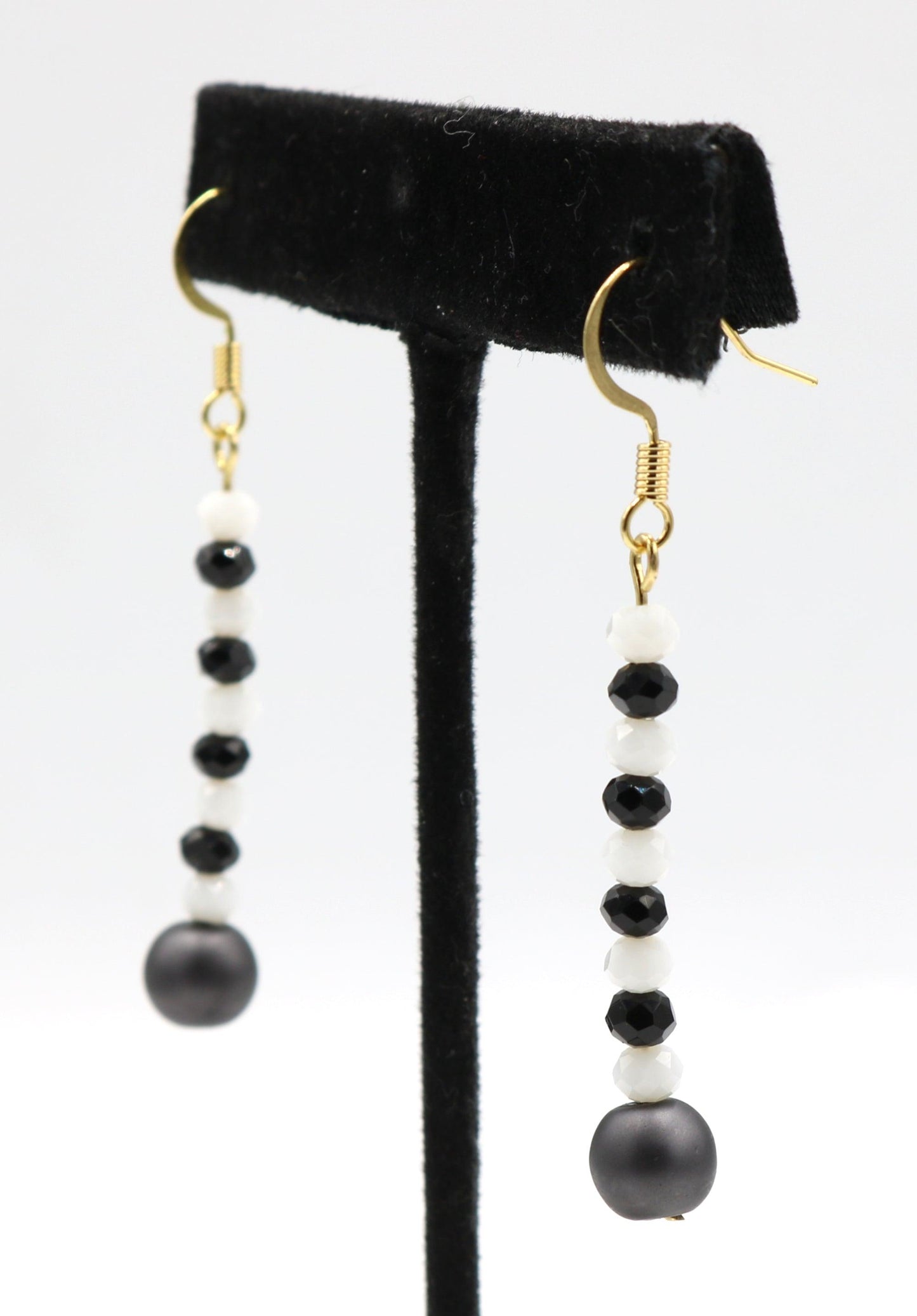 Black and White, Black and White, Black and White Glass Dangle Earrings - Monkeysmojo