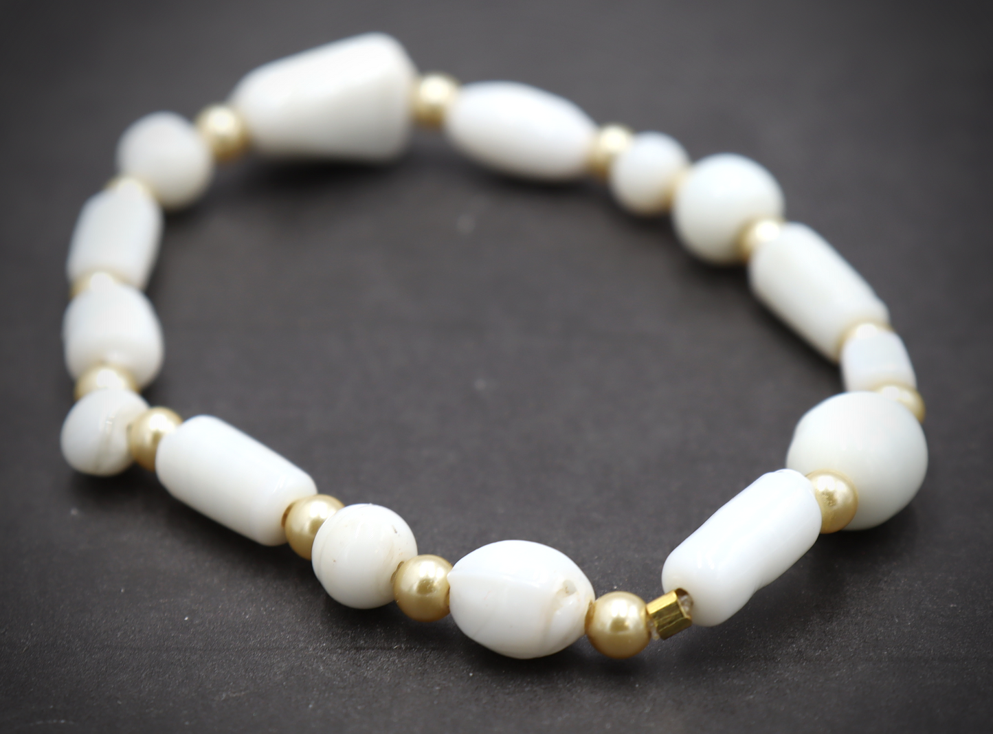 Pale Golden Pearls and Angelic White Artisan Glass Handmade Beaded Bracelet by Monkey's Mojo