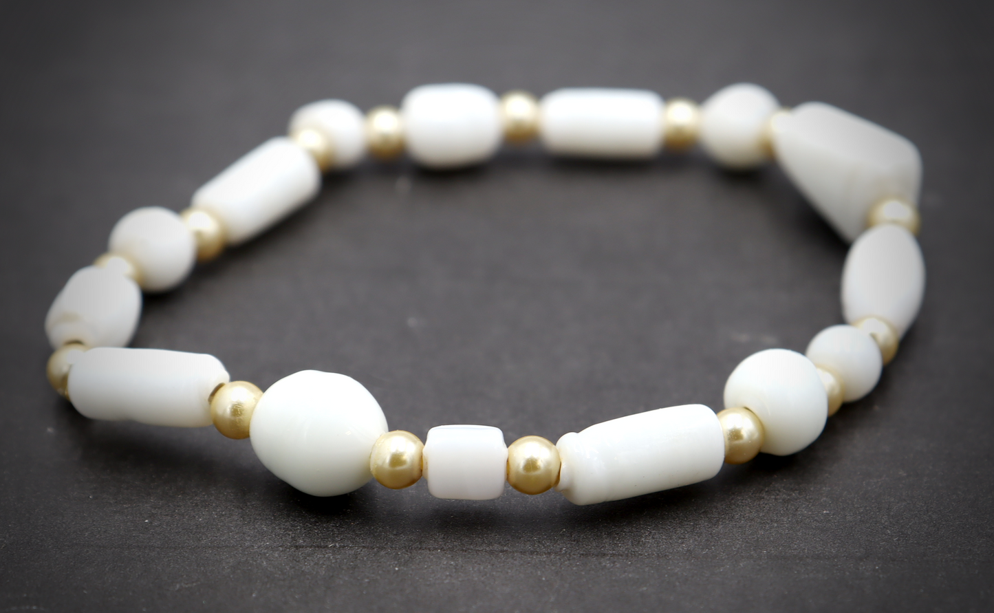 Pale Golden Pearls and Angelic White Artisan Glass Handmade Beaded Bracelet by Monkey's Mojo