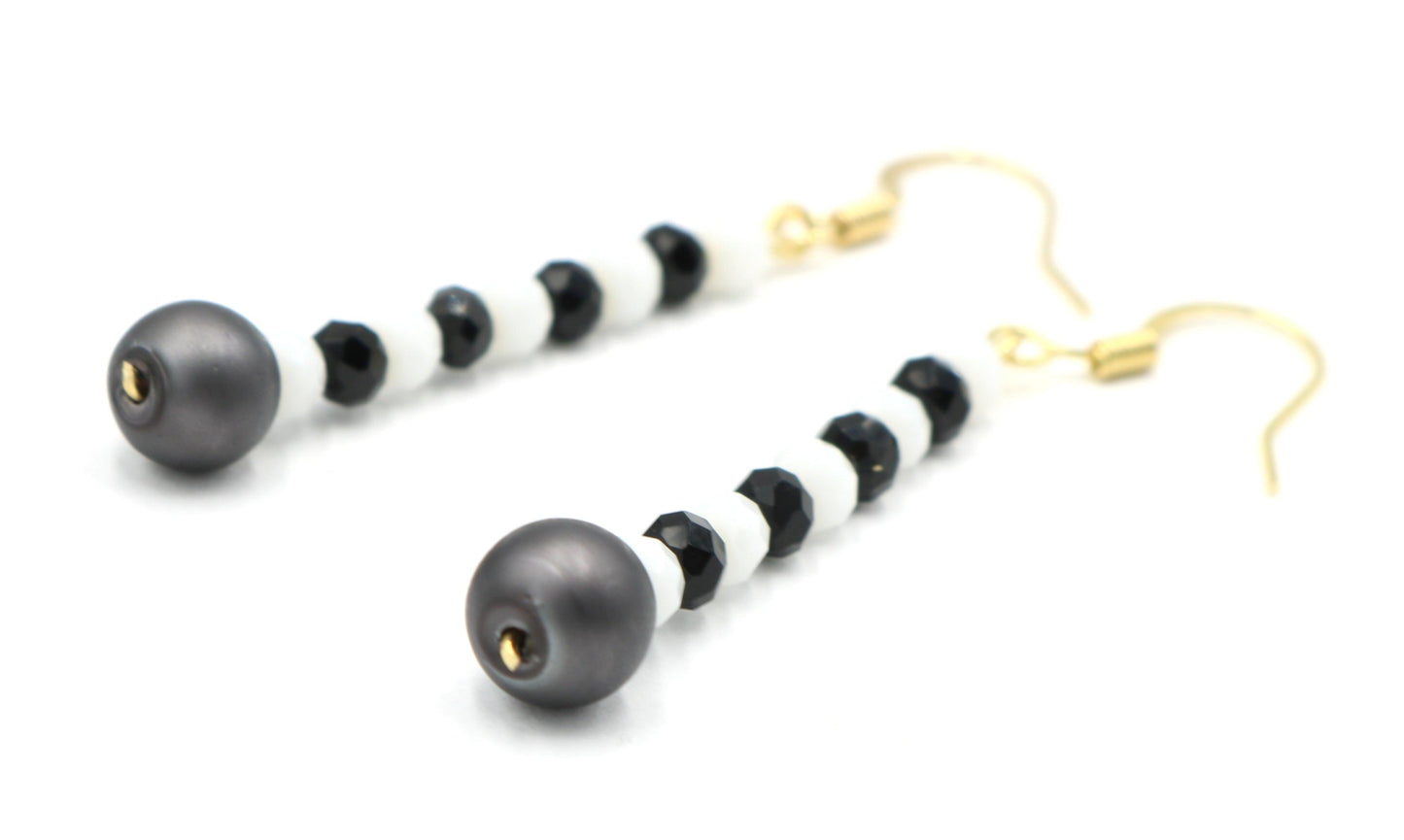 Black and White, Black and White, Black and White Glass Dangle Earrings - Monkeysmojo