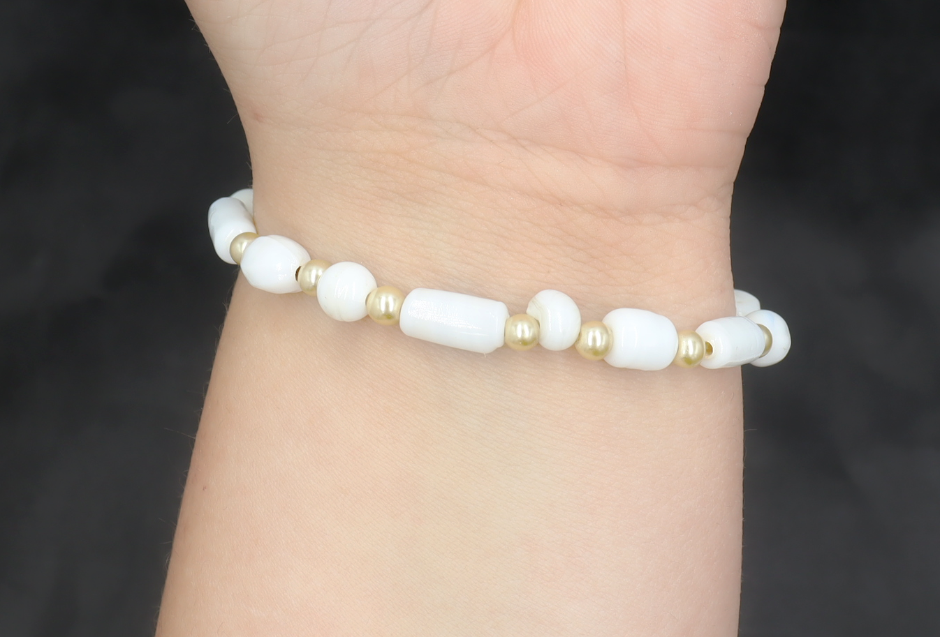 Pale Golden Pearls and Angelic White Artisan Glass Handmade Beaded Bracelet by Monkey's Mojo