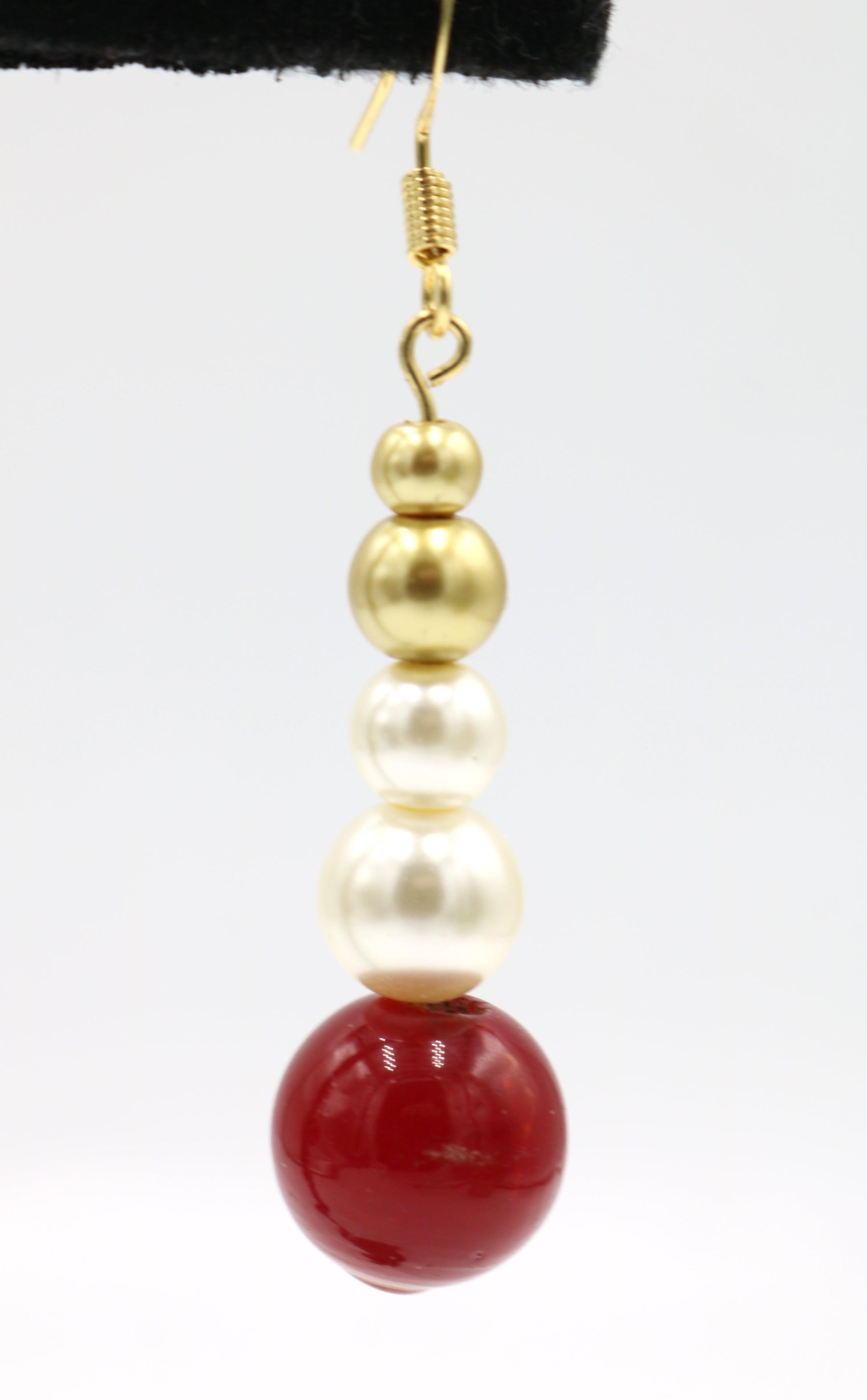 Cherry Delicious Bright Red Beads with Glass Pearl and Yellow Gold Toned Earrings - Monkeysmojo