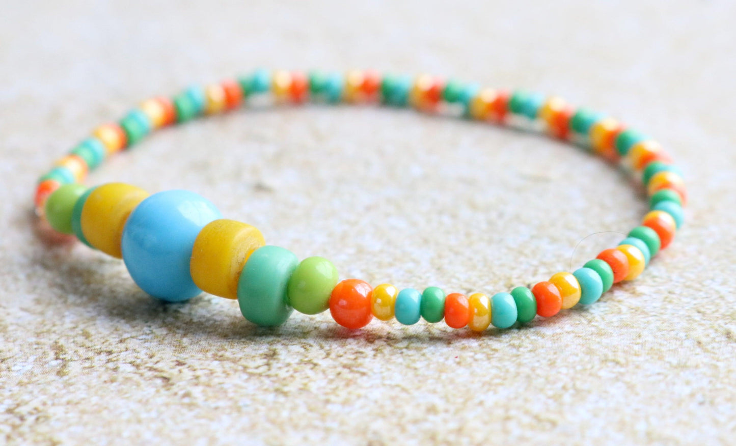 Tropical Vibes Bright Summer Blue, Yellow, Green, and Orange Glass Bracelet - Monkeysmojo