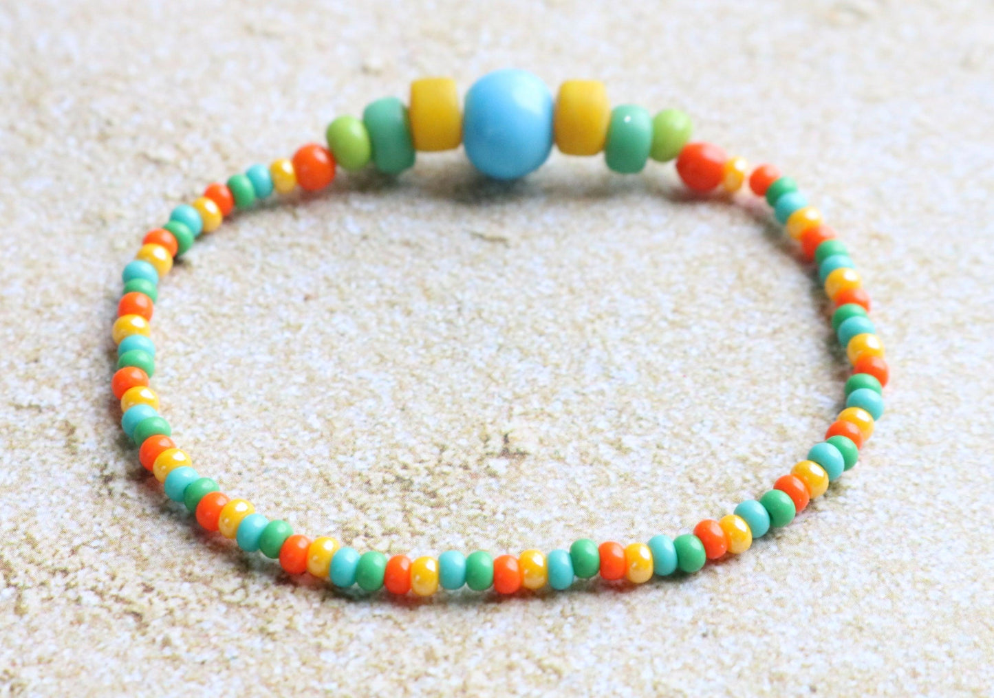 Tropical Vibes Bright Summer Blue, Yellow, Green, and Orange Glass Bracelet - Monkeysmojo