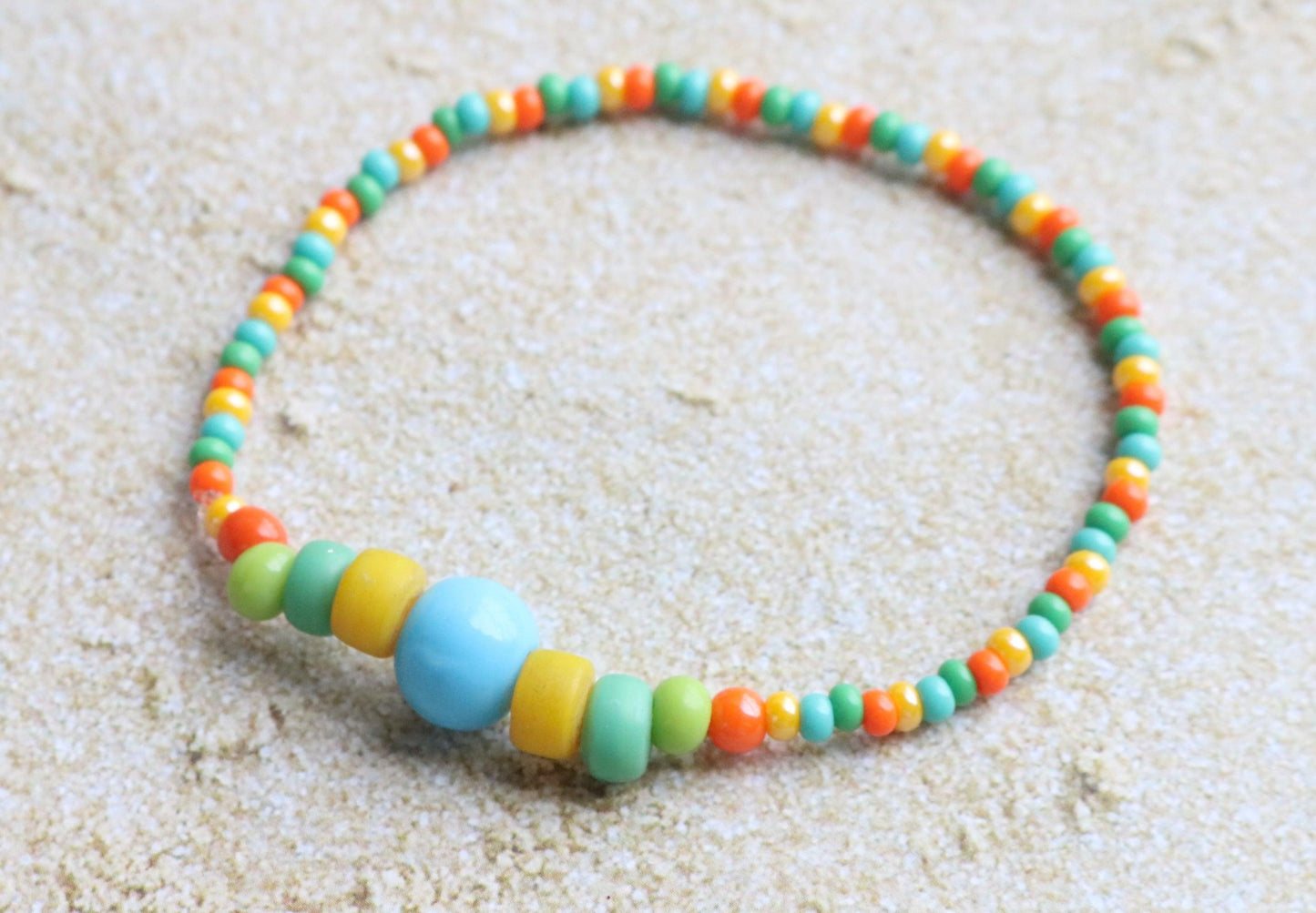 Tropical Vibes Bright Summer Blue, Yellow, Green, and Orange Glass Bracelet - Monkeysmojo