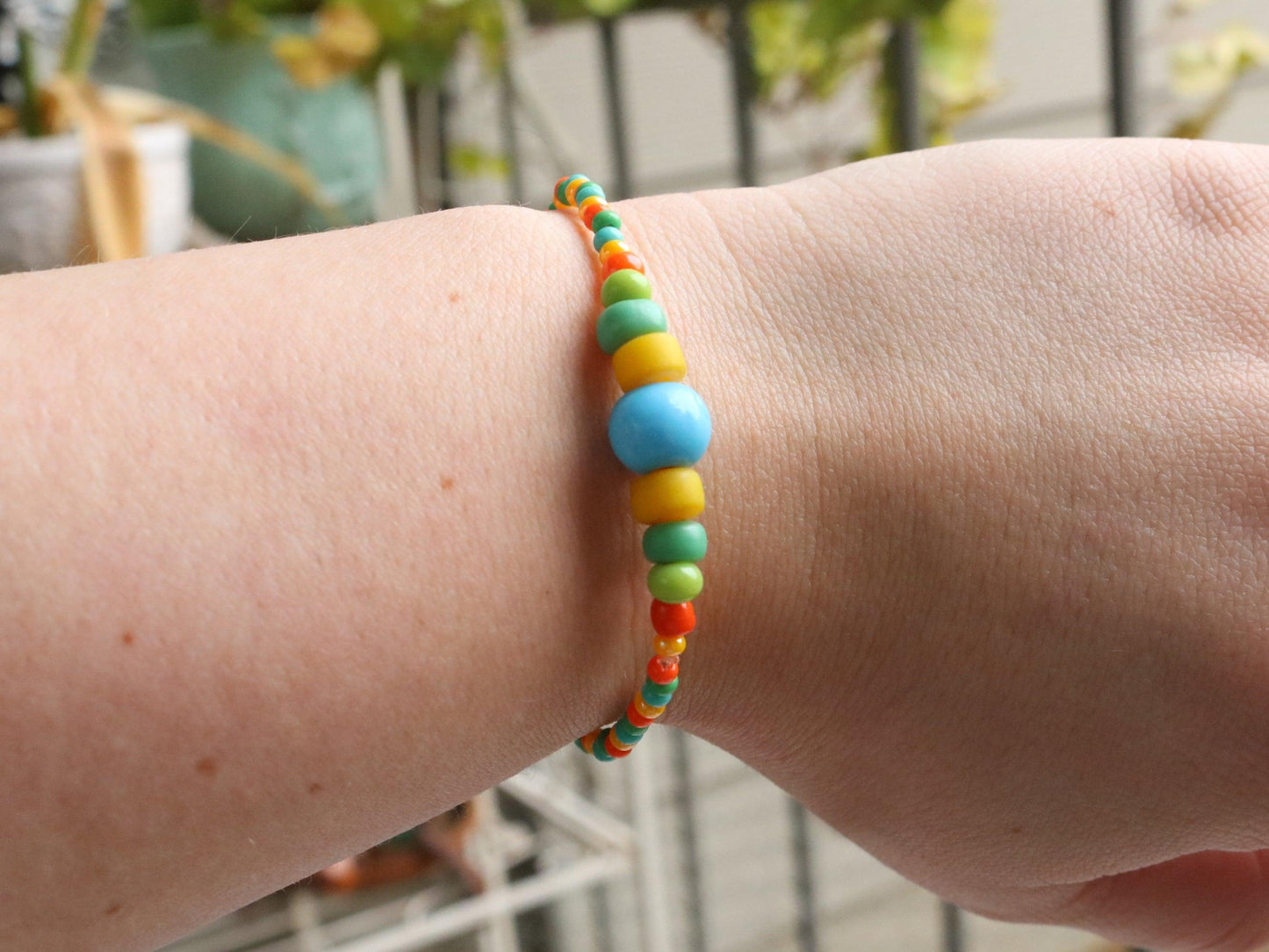 Tropical Vibes Bright Summer Blue, Yellow, Green, and Orange Glass Bracelet - Monkeysmojo