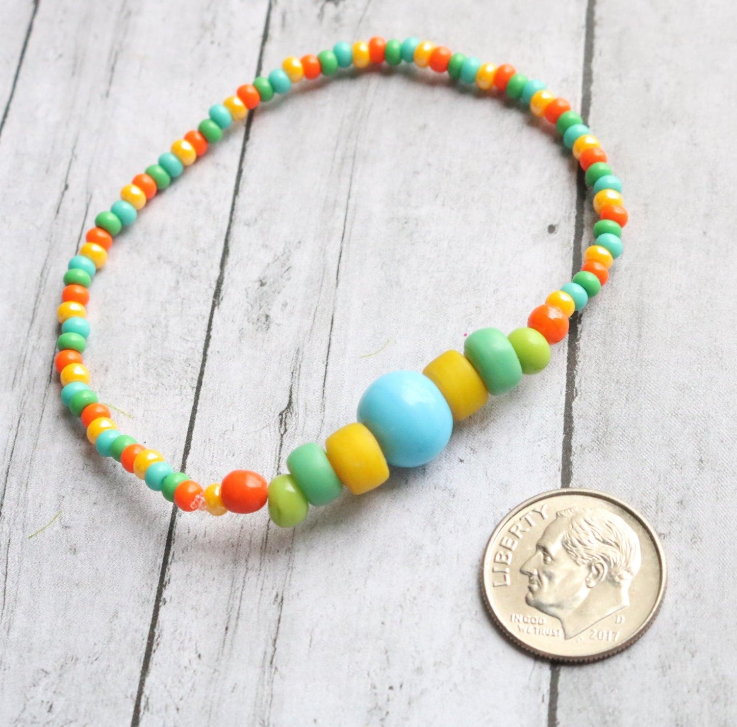 Tropical Vibes Bright Summer Blue, Yellow, Green, and Orange Glass Bracelet - Monkeysmojo