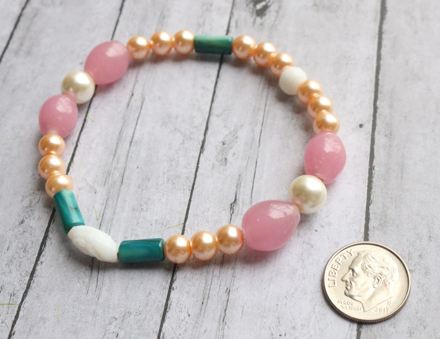 Roses and Pearls - Pink, Gold, and Green Wearable Abstract Art Glass Bracelet - Monkeysmojo