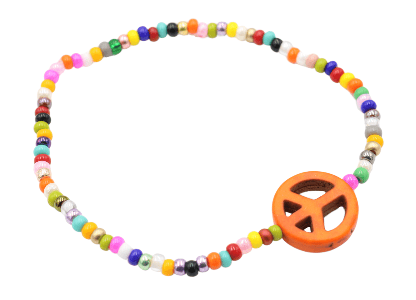 Haller For Howlite Orange Your Glad for Peace Assorted Seed Bead Glass Bracelet - Monkeysmojo