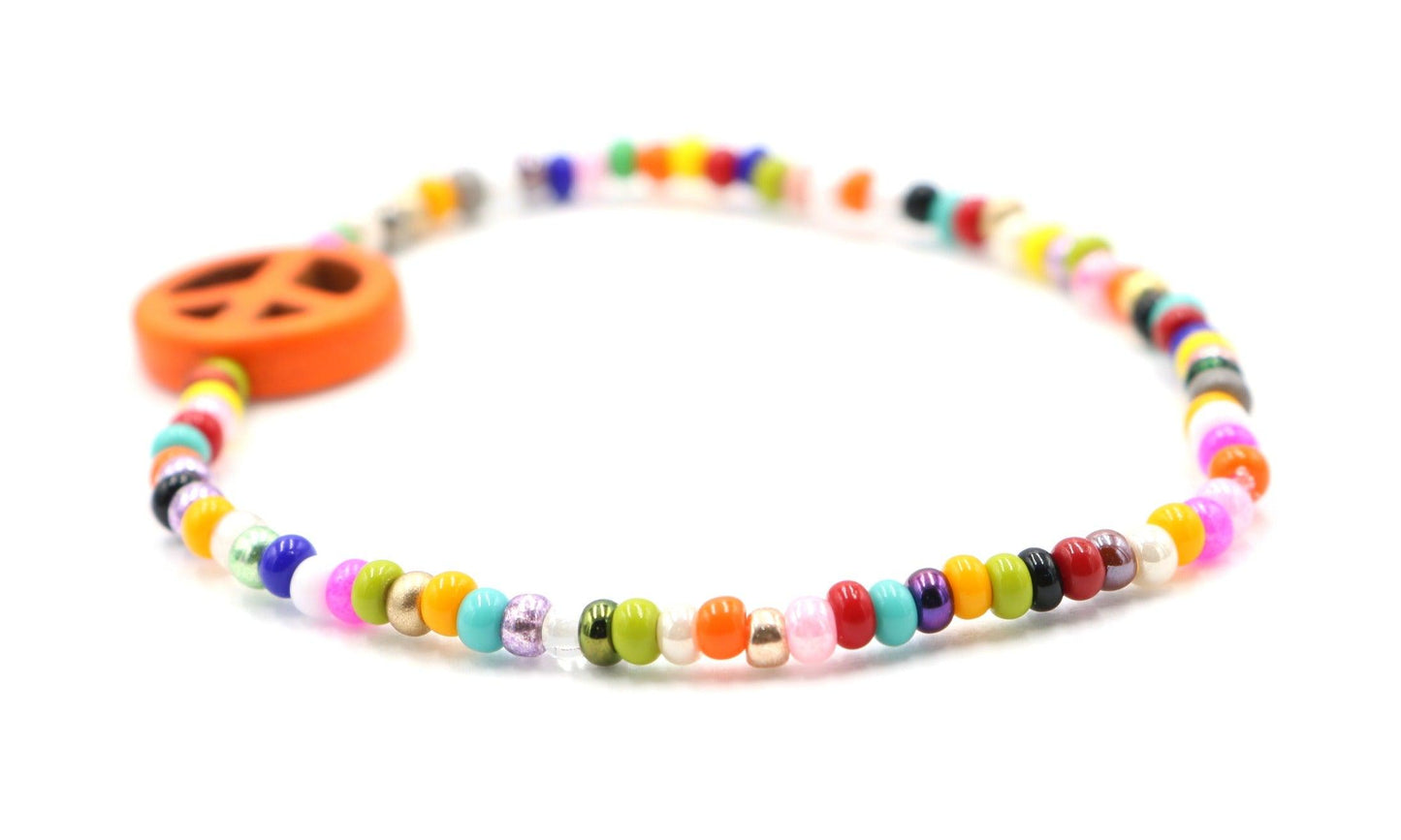 Haller For Howlite Orange Your Glad for Peace Assorted Seed Bead Glass Bracelet - Monkeysmojo