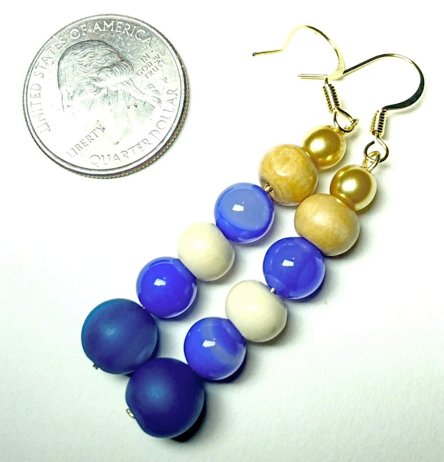 Land Meets Sea Deeping Blues and Brown Wood Beads Dangle Earrings - Monkeysmojo