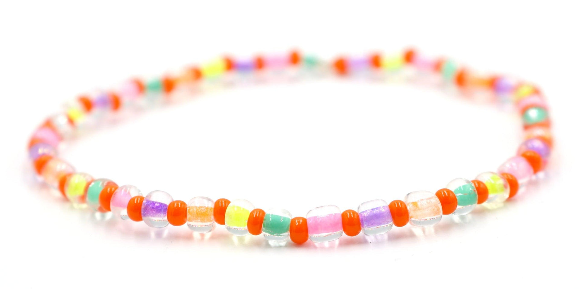 Rock and Roll All Night in Neon and Orange Women's Glass Bead Stretch Bracelet - Monkeysmojo