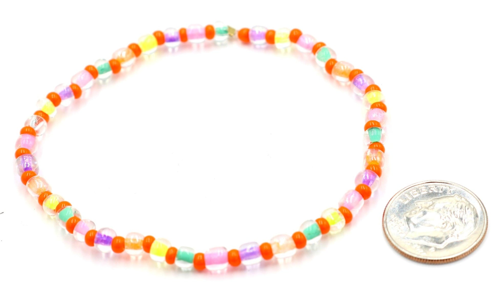 Rock and Roll All Night in Neon and Orange Women's Glass Bead Stretch Bracelet - Monkeysmojo