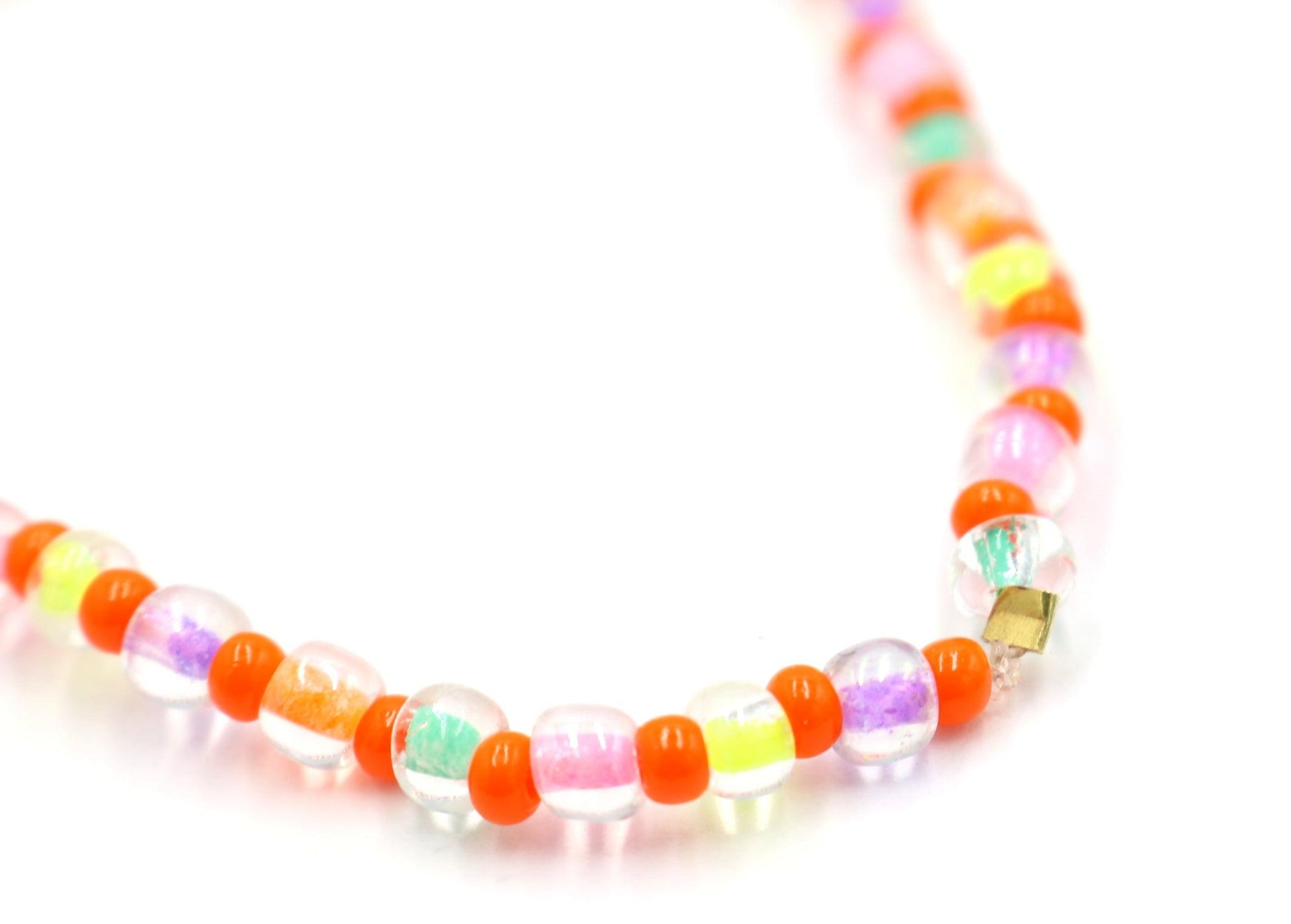 Rock and Roll All Night in Neon and Orange Women's Glass Bead Stretch Bracelet - Monkeysmojo