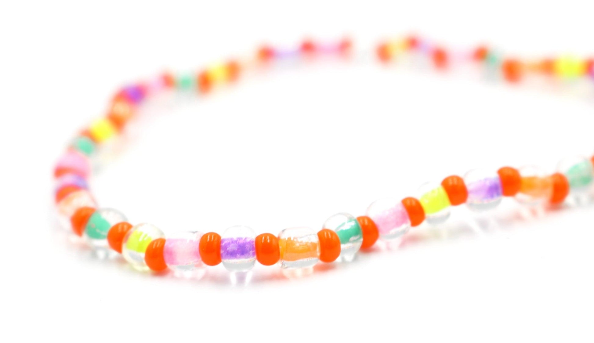 Rock and Roll All Night in Neon and Orange Women's Glass Bead Stretch Bracelet - Monkeysmojo