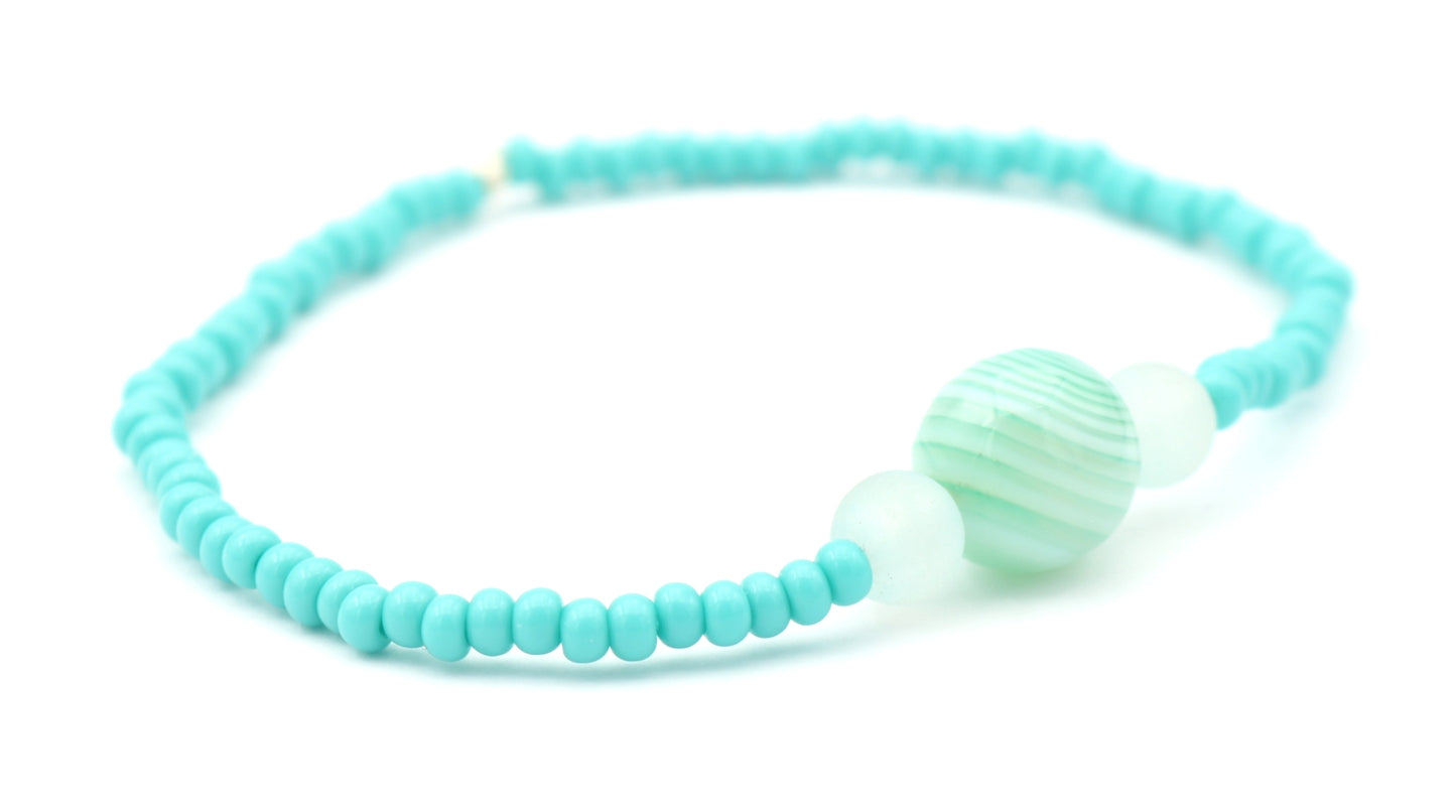 Oceanic Lollipop Swirl - Summer Fun - Light Blue Glass Stack Stretch Bracelet by Monkey's Mojo