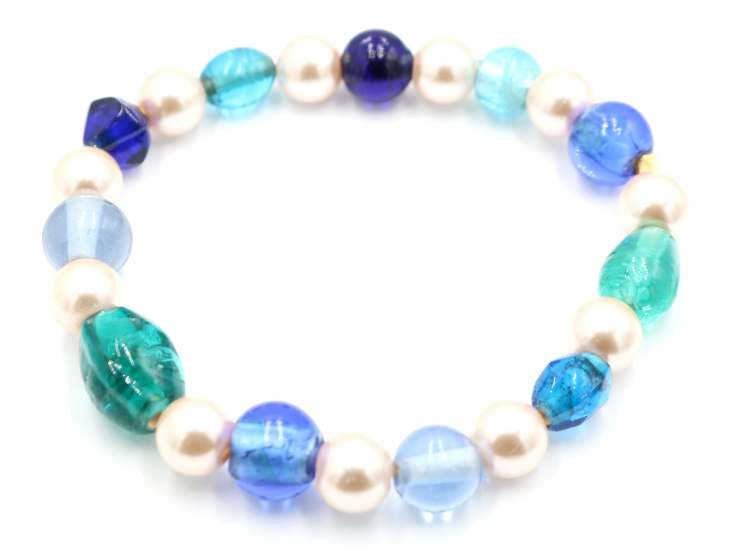 A Pearl in a Blue Sea - On by Pearl and Two by Sea Glass Women's Stretch Bracelet by Monkey's Mojo