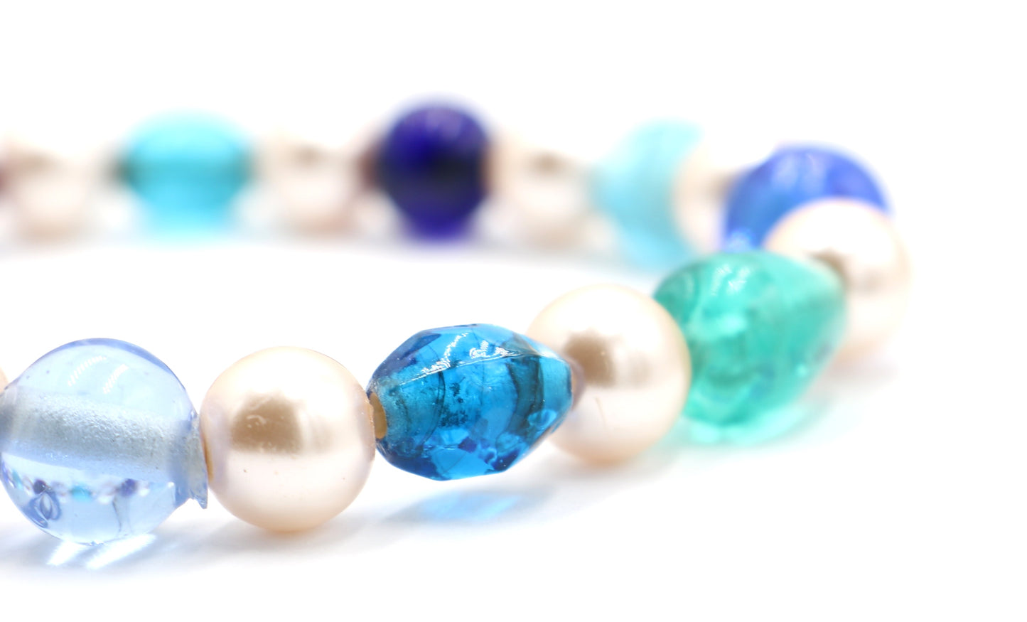 A Pearl in a Blue Sea - On by Pearl and Two by Sea Glass Women's Stretch Bracelet by Monkey's Mojo