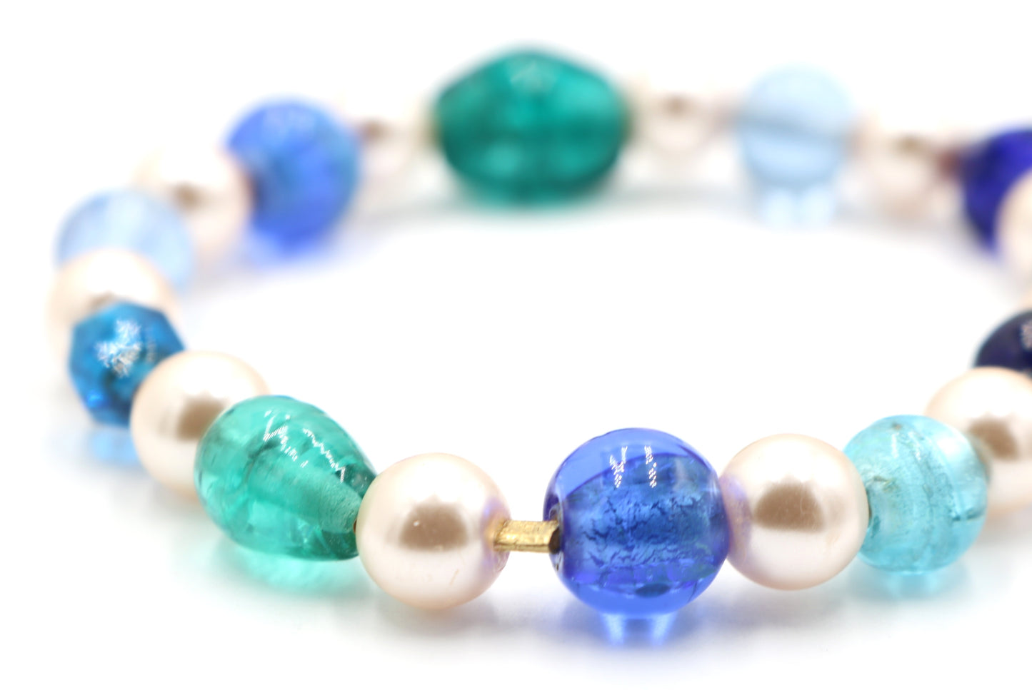 A Pearl in a Blue Sea - On by Pearl and Two by Sea Glass Women's Stretch Bracelet by Monkey's Mojo