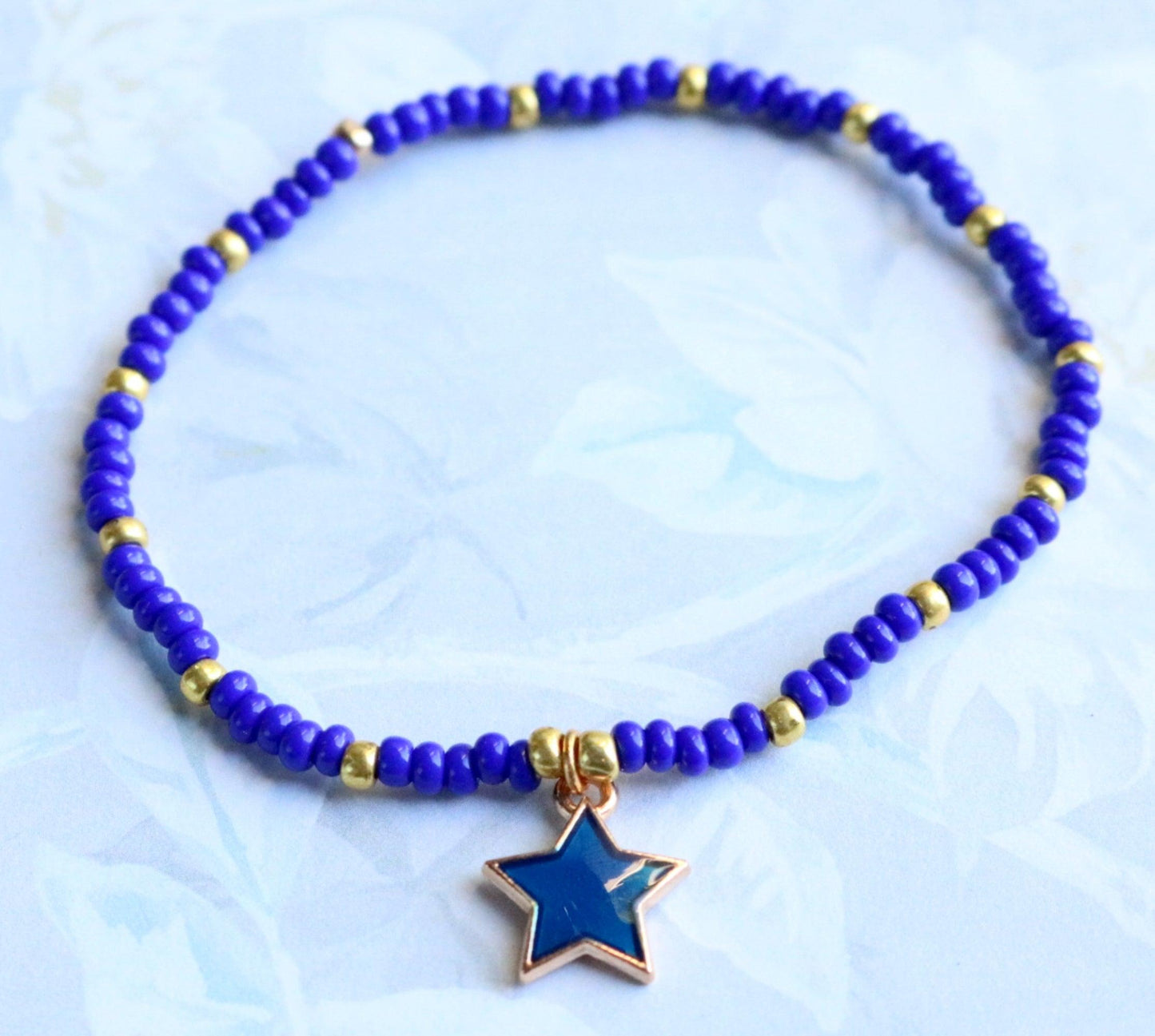 Blazing Blue Star! What a Golden Ride - Blue and Gold Women's Stretch Bracelet - Monkeysmojo