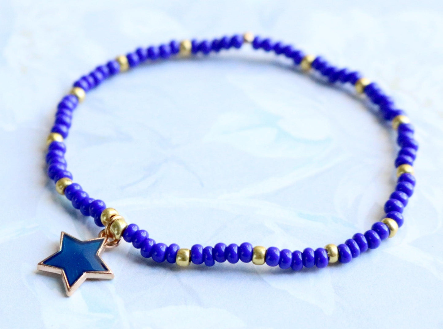 Blazing Blue Star! What a Golden Ride - Blue and Gold Women's Stretch Bracelet - Monkeysmojo