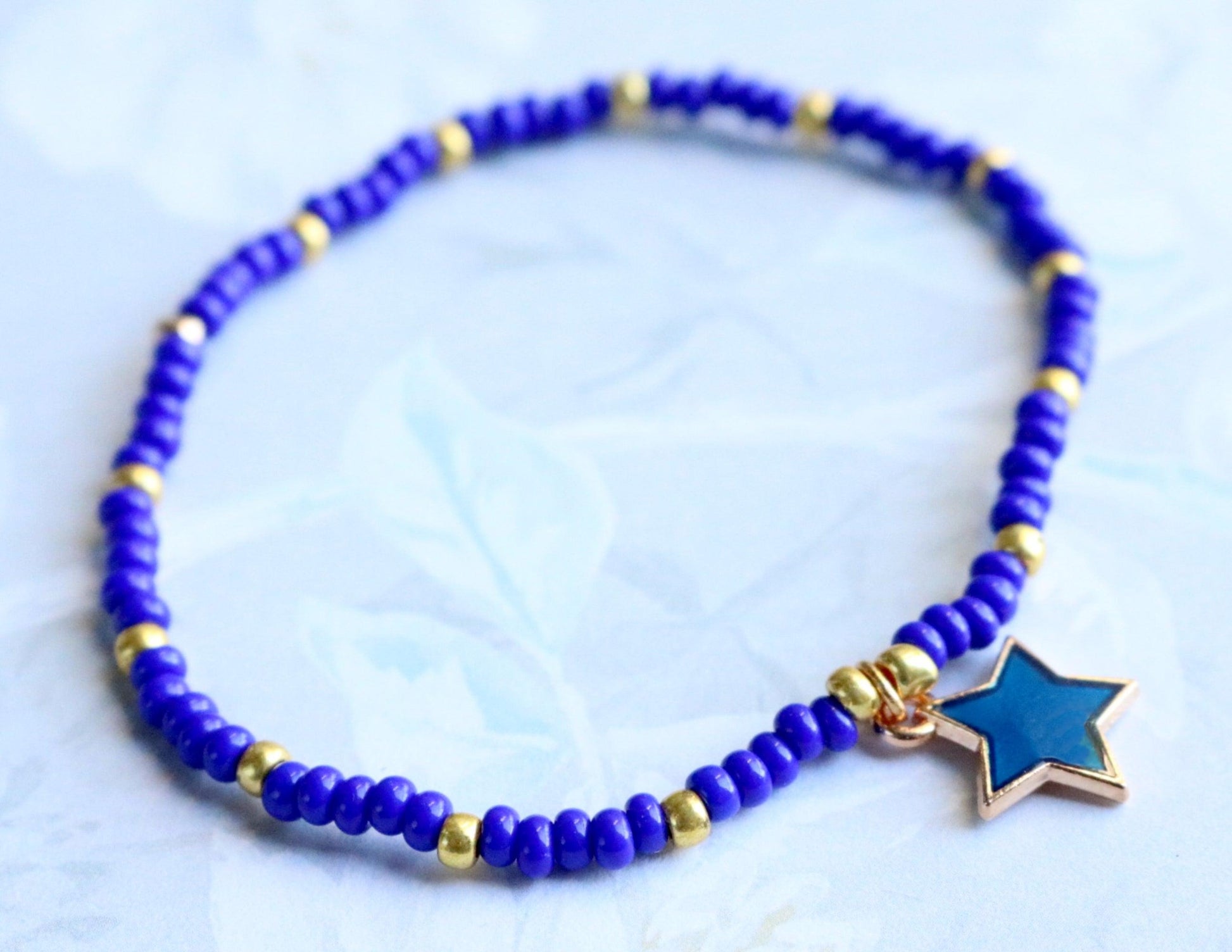 Blazing Blue Star! What a Golden Ride - Blue and Gold Women's Stretch Bracelet - Monkeysmojo