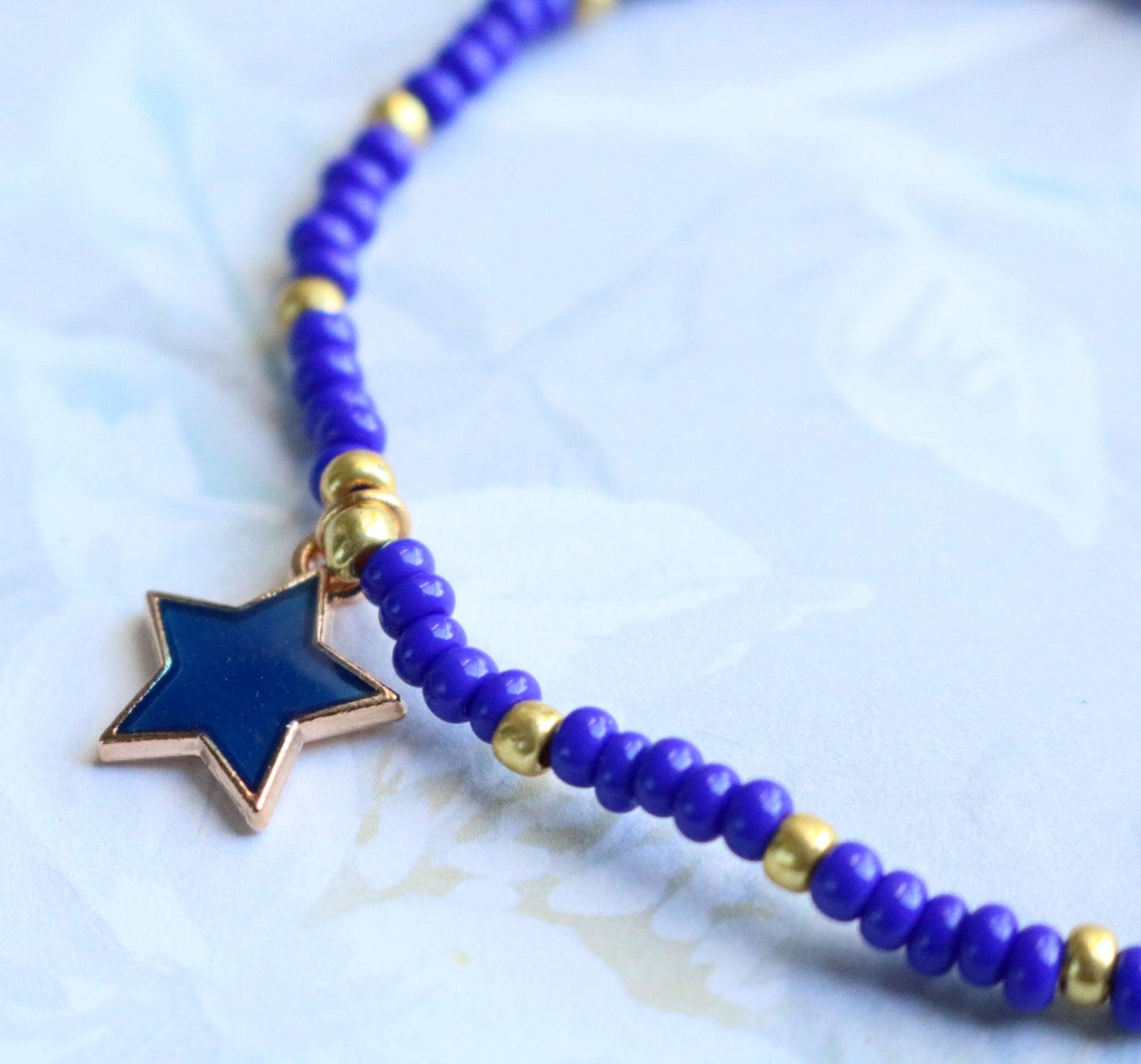 Blazing Blue Star! What a Golden Ride - Blue and Gold Women's Stretch Bracelet - Monkeysmojo