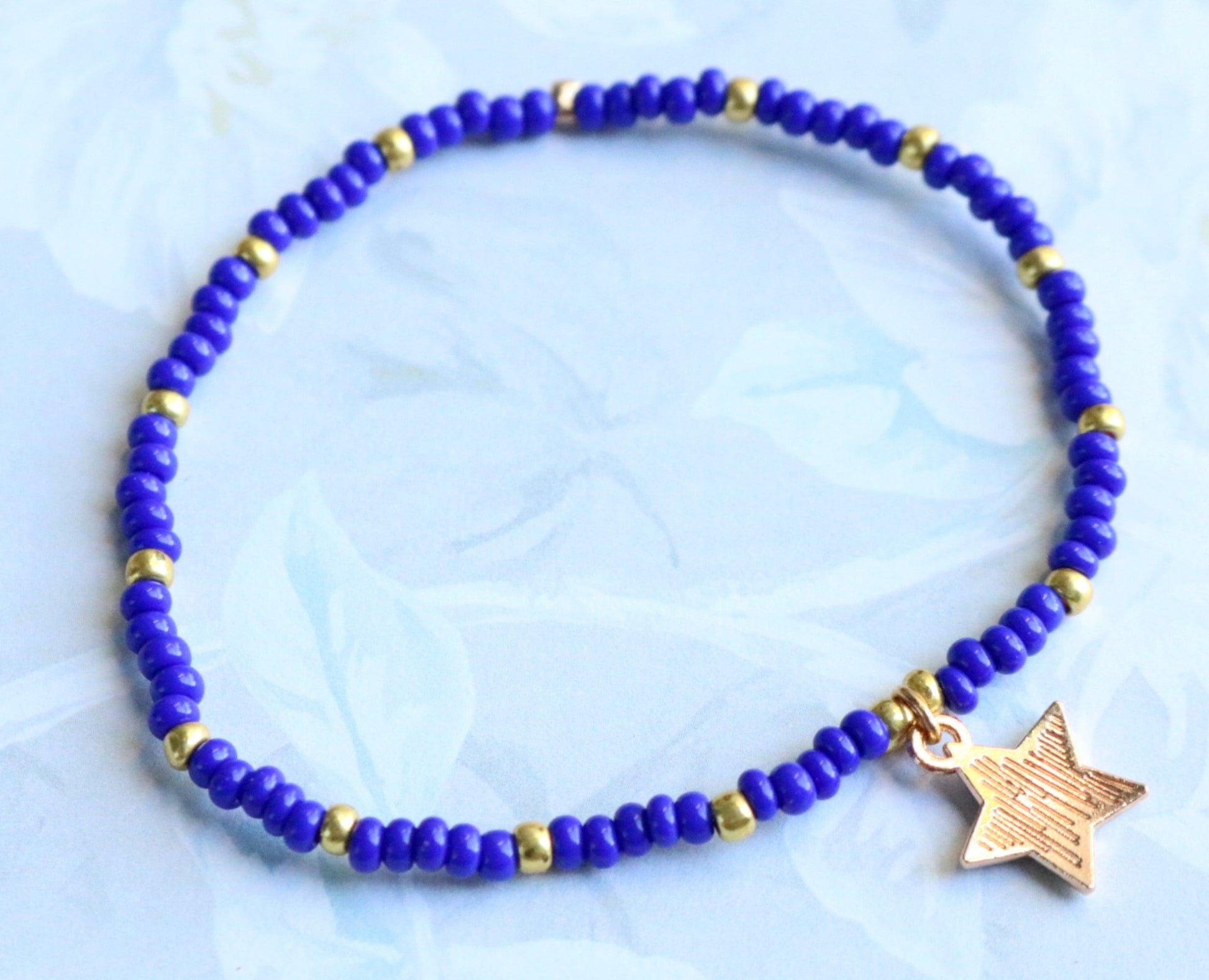 Blazing Blue Star! What a Golden Ride - Blue and Gold Women's Stretch Bracelet - Monkeysmojo
