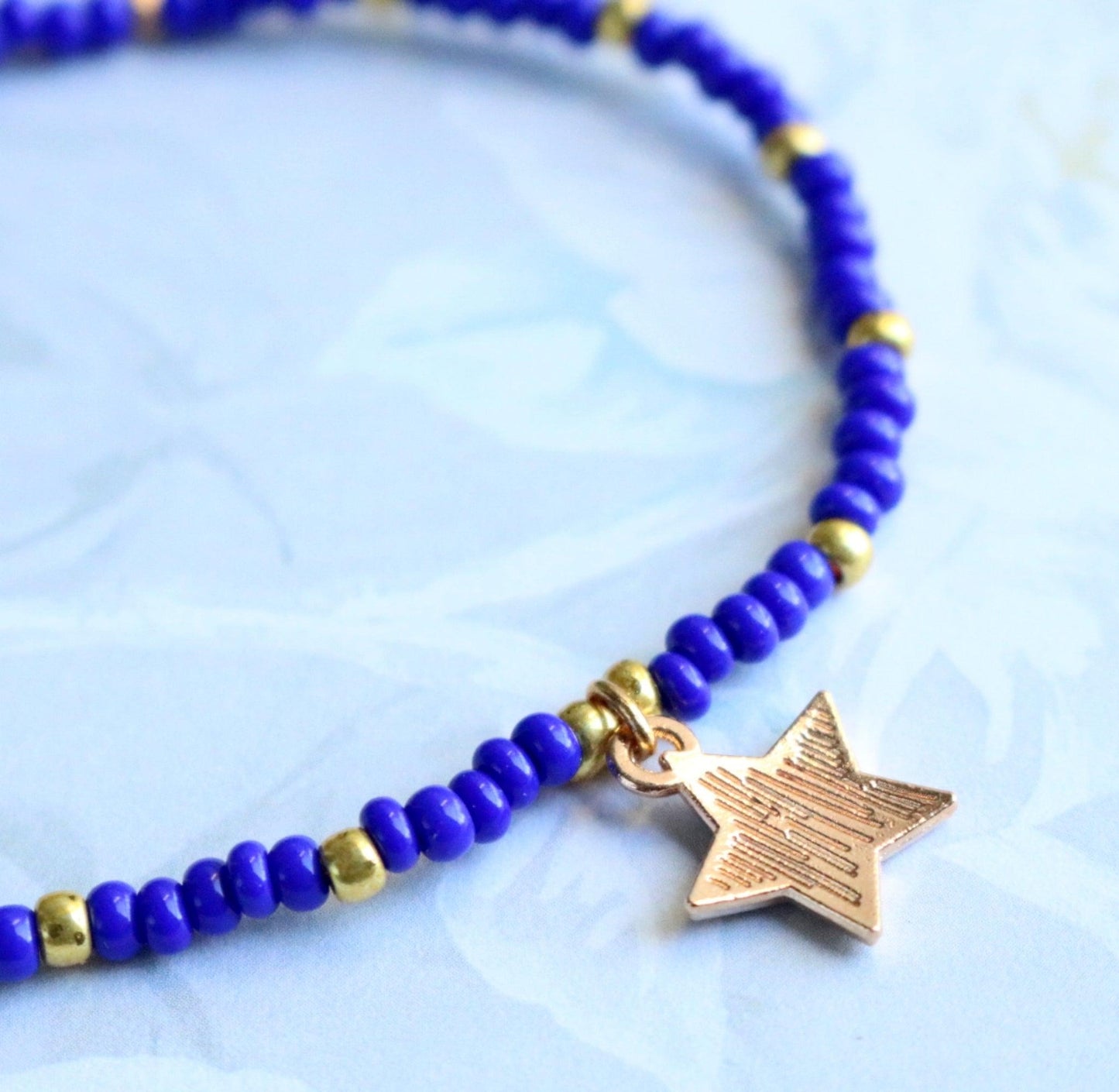 Blazing Blue Star! What a Golden Ride - Blue and Gold Women's Stretch Bracelet - Monkeysmojo