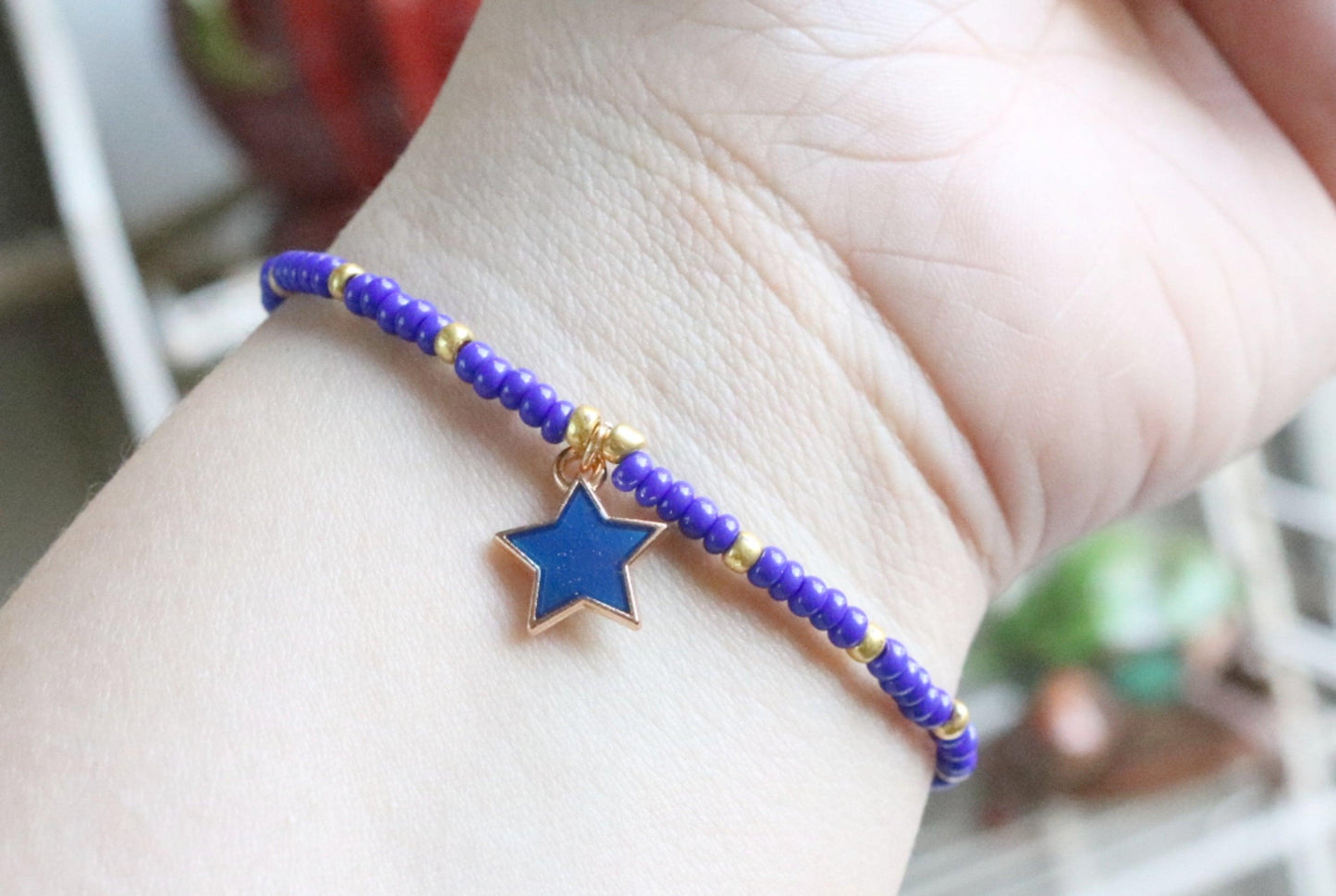 Blazing Blue Star! What a Golden Ride - Blue and Gold Women's Stretch Bracelet - Monkeysmojo