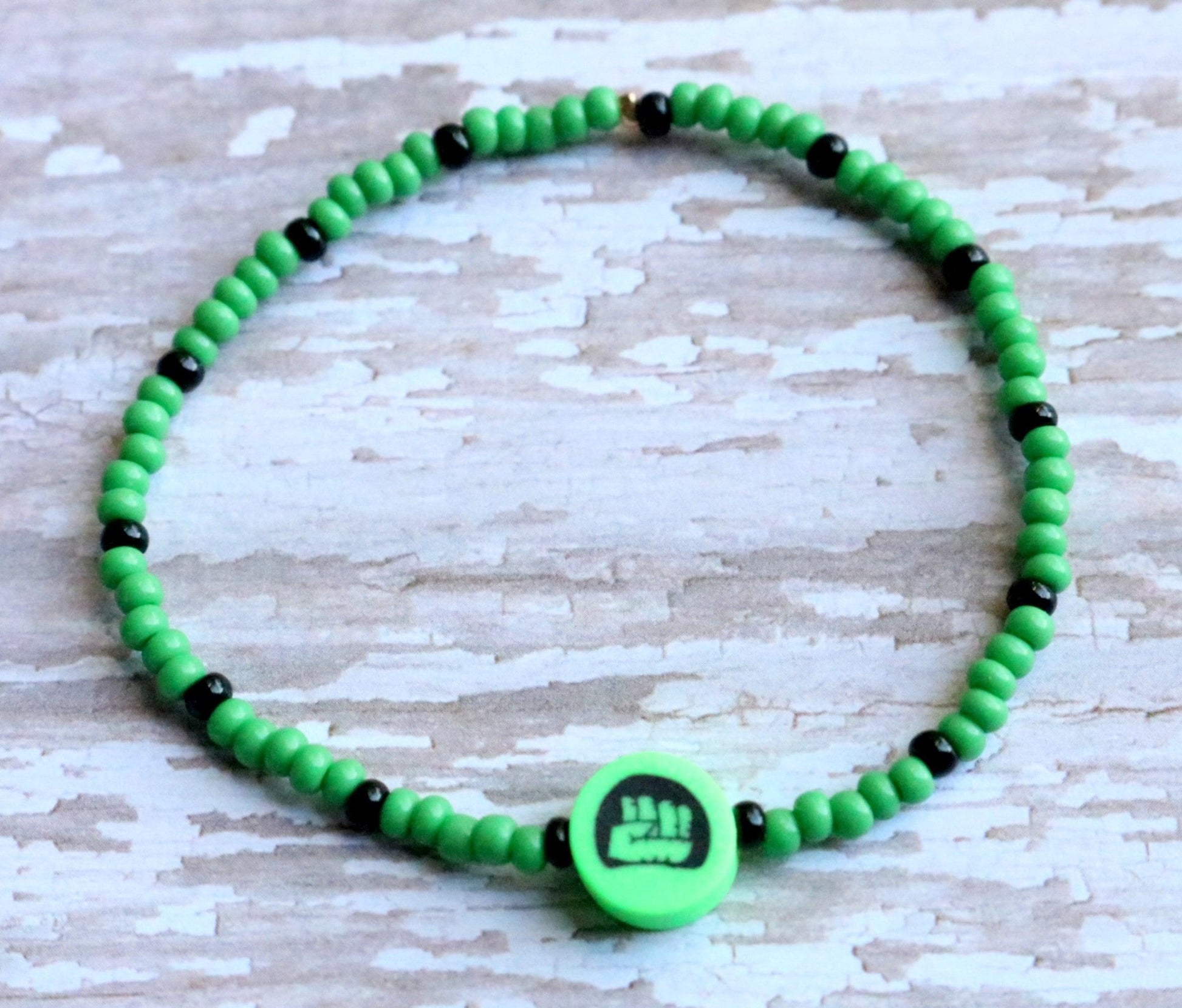 Child Hulk Inspired Bright Green and Black Glass Seed Bead Bracelet - Monkeysmojo