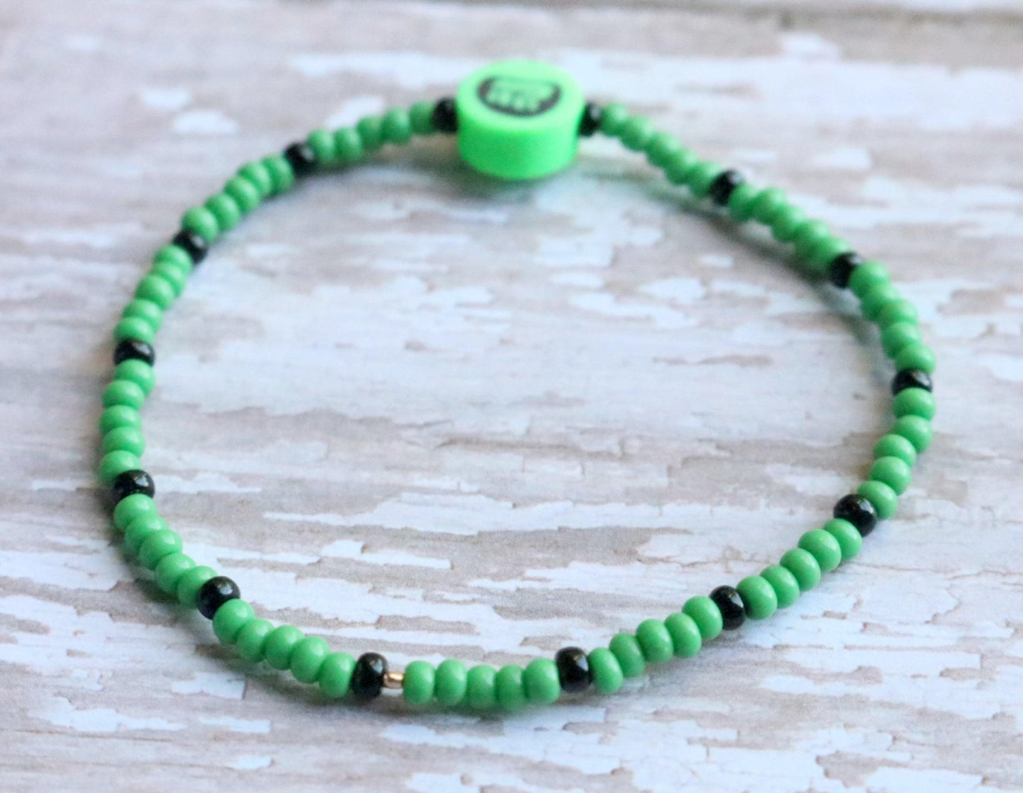 Child Hulk Inspired Bright Green and Black Glass Seed Bead Bracelet - Monkeysmojo