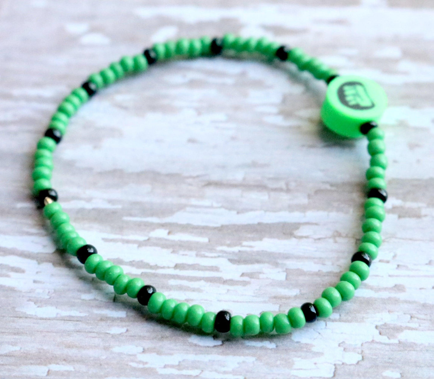 Child Hulk Inspired Bright Green and Black Glass Seed Bead Bracelet - Monkeysmojo